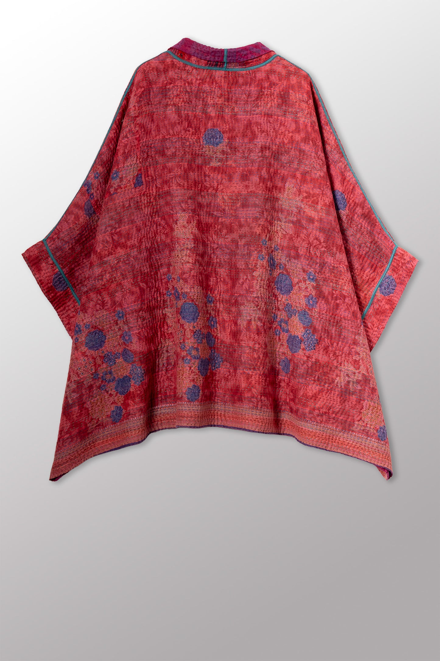 COTTON OVERDYE KANTHA DOUBLE COLLAR PONCHO - ov4323-cfus003a -