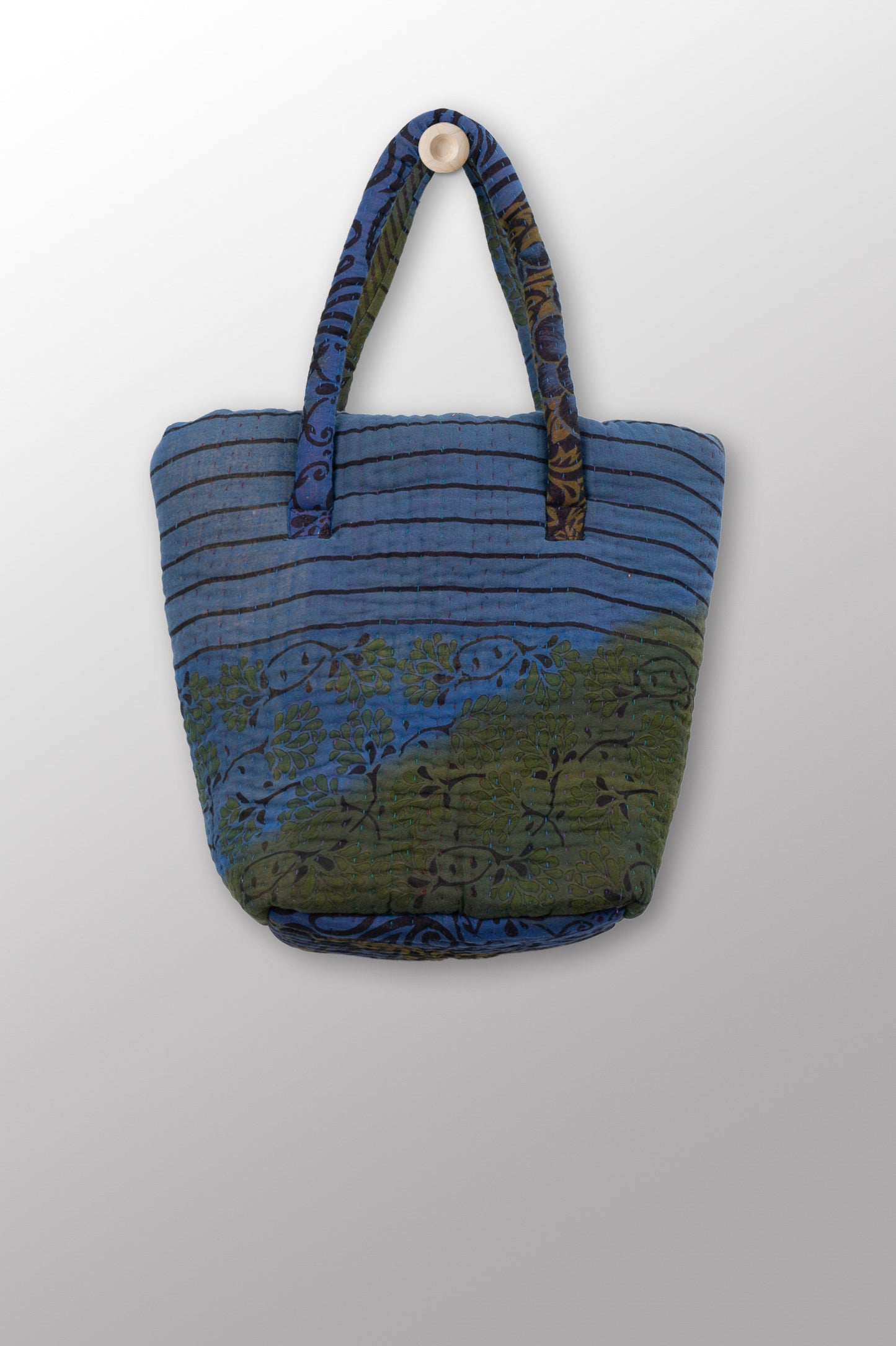 Quilted Overdye Cotton Kantha Bucket Tote #0008