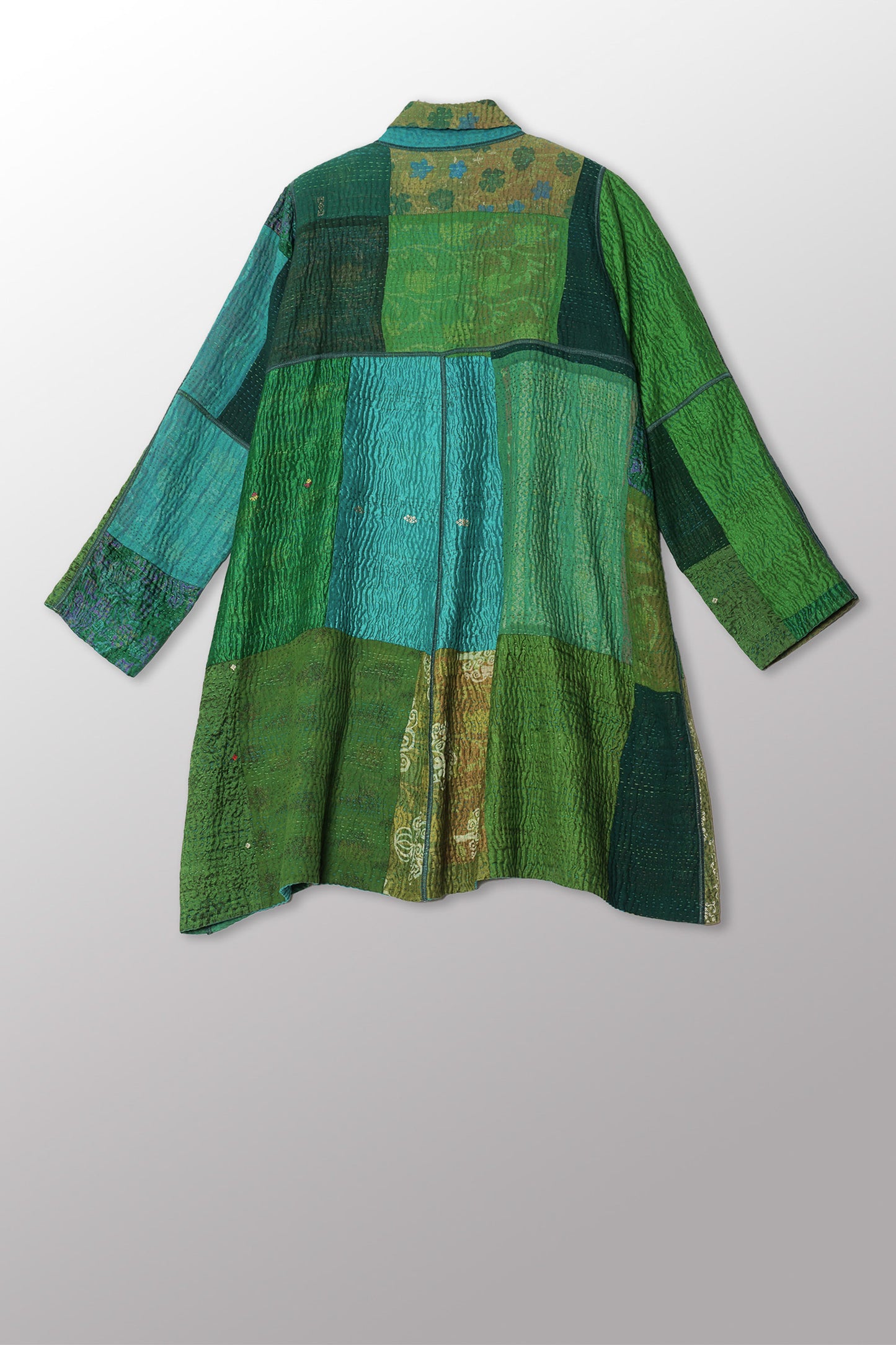 VINTAGE SILK KANTHA A-LINE DUSTER - sv4311-sgr -