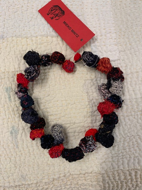 OOAK VINTAGE SILK KANTHA BERRY SHORT NECKLACE - ok2725-7002a -