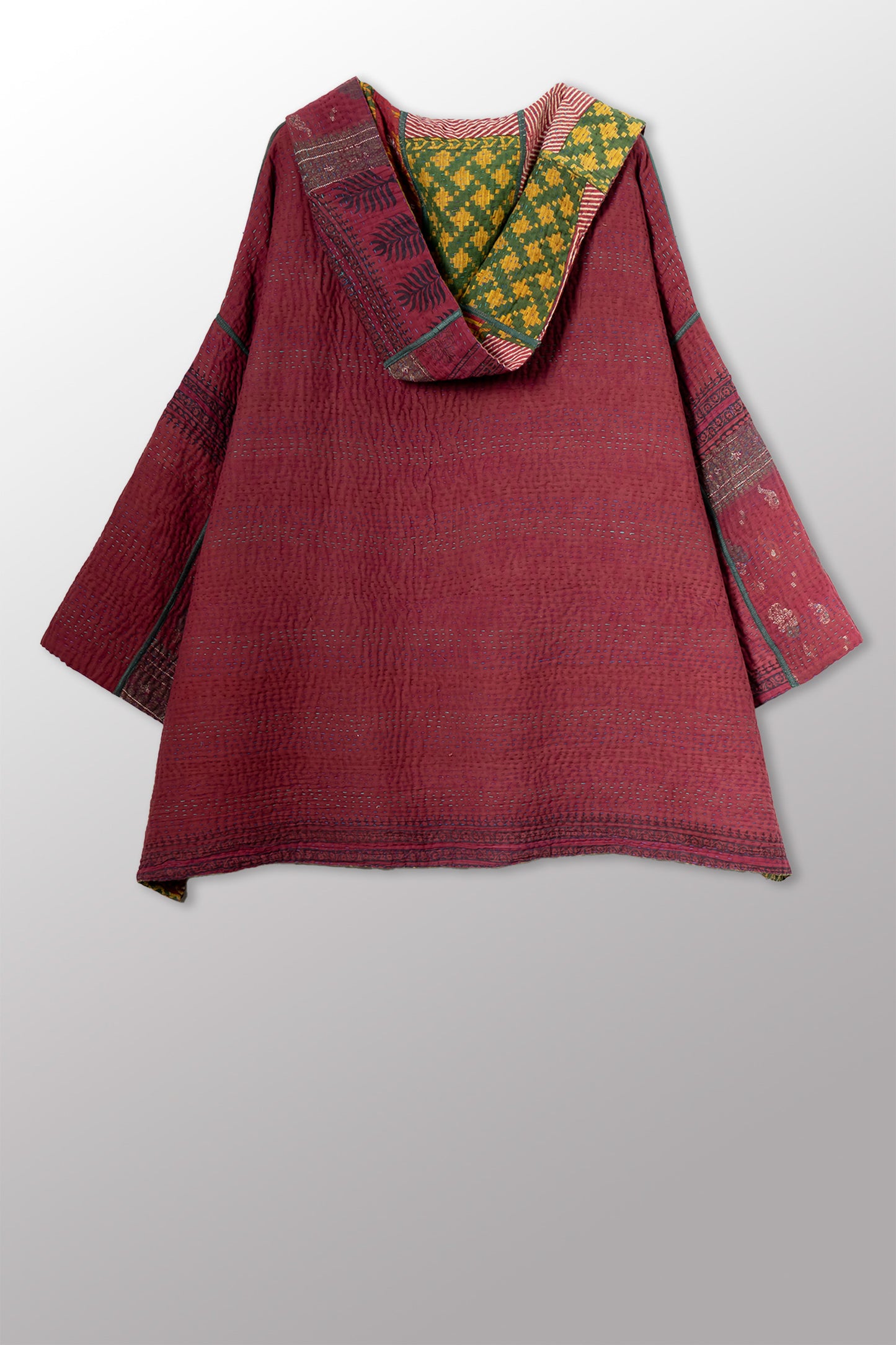 VINTAGE COTTON KANTHA HOODIE PONCHO - cv4064-0045a -