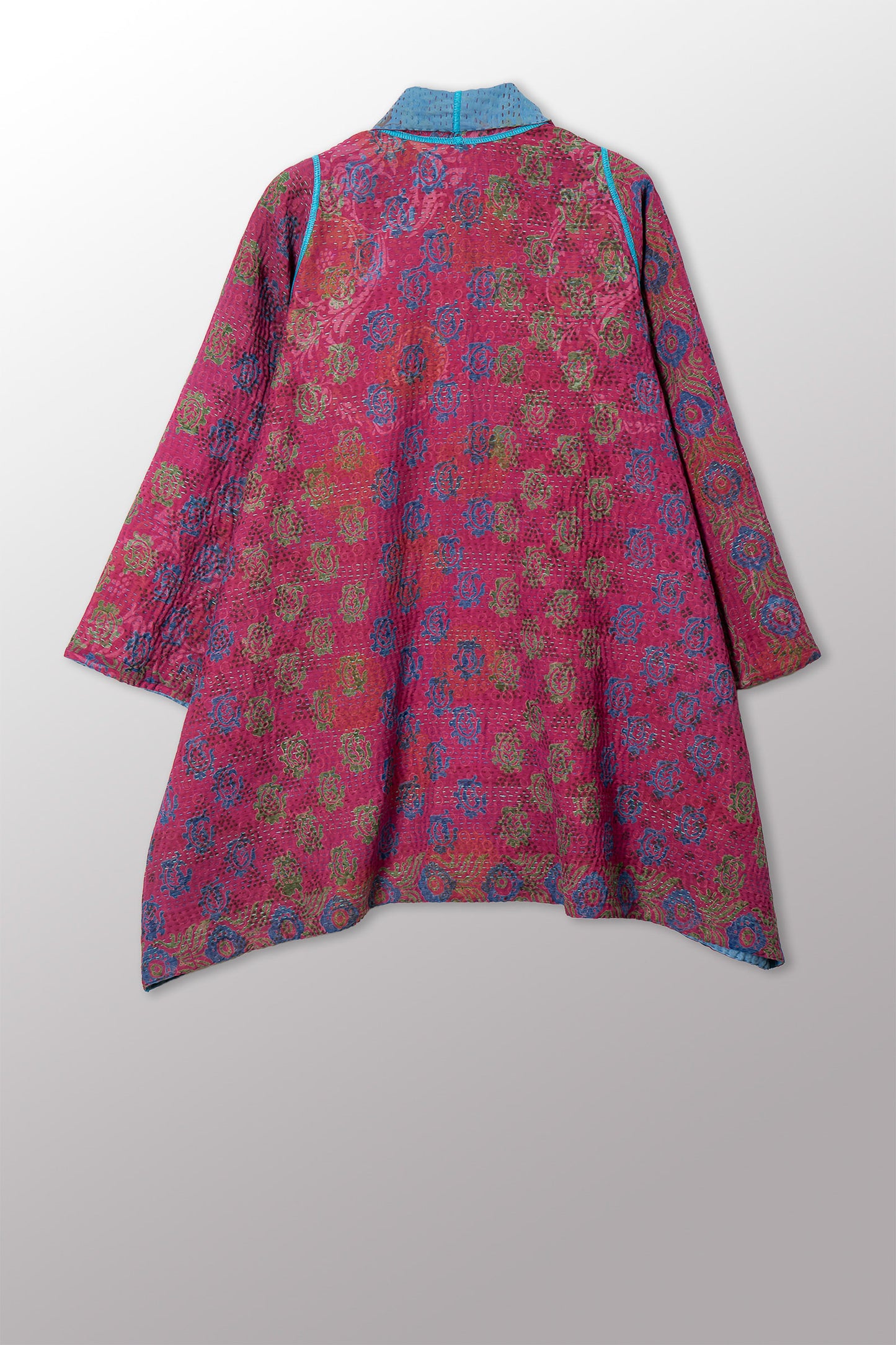 VINTAGE SILK GEORGETTE COTTON KANTHA A-LINE JACKET - gc4003-0006a -