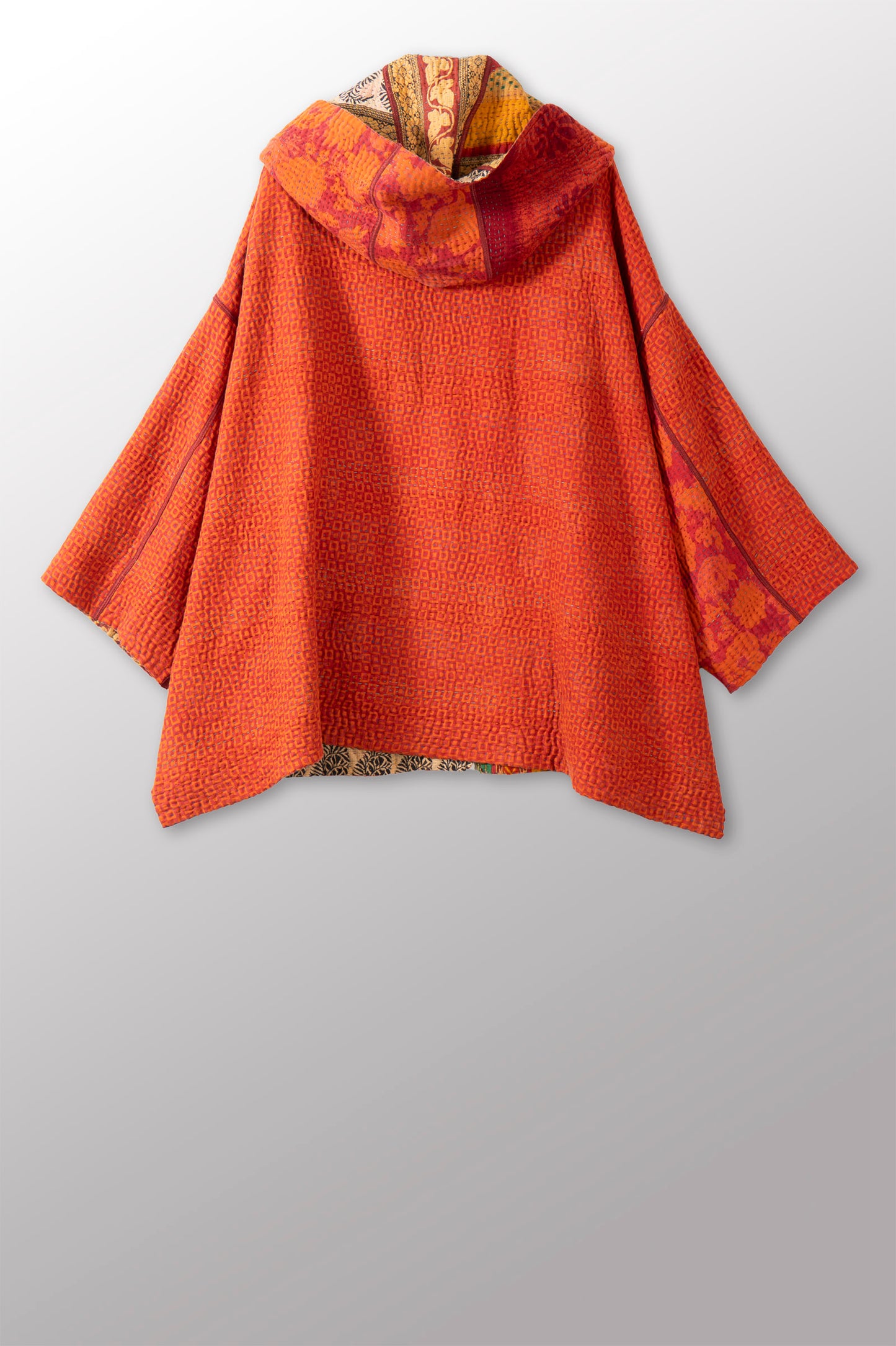 COTTON OVERDYE KANTHA HOODIE PONCHO - ov4064-corg008a -