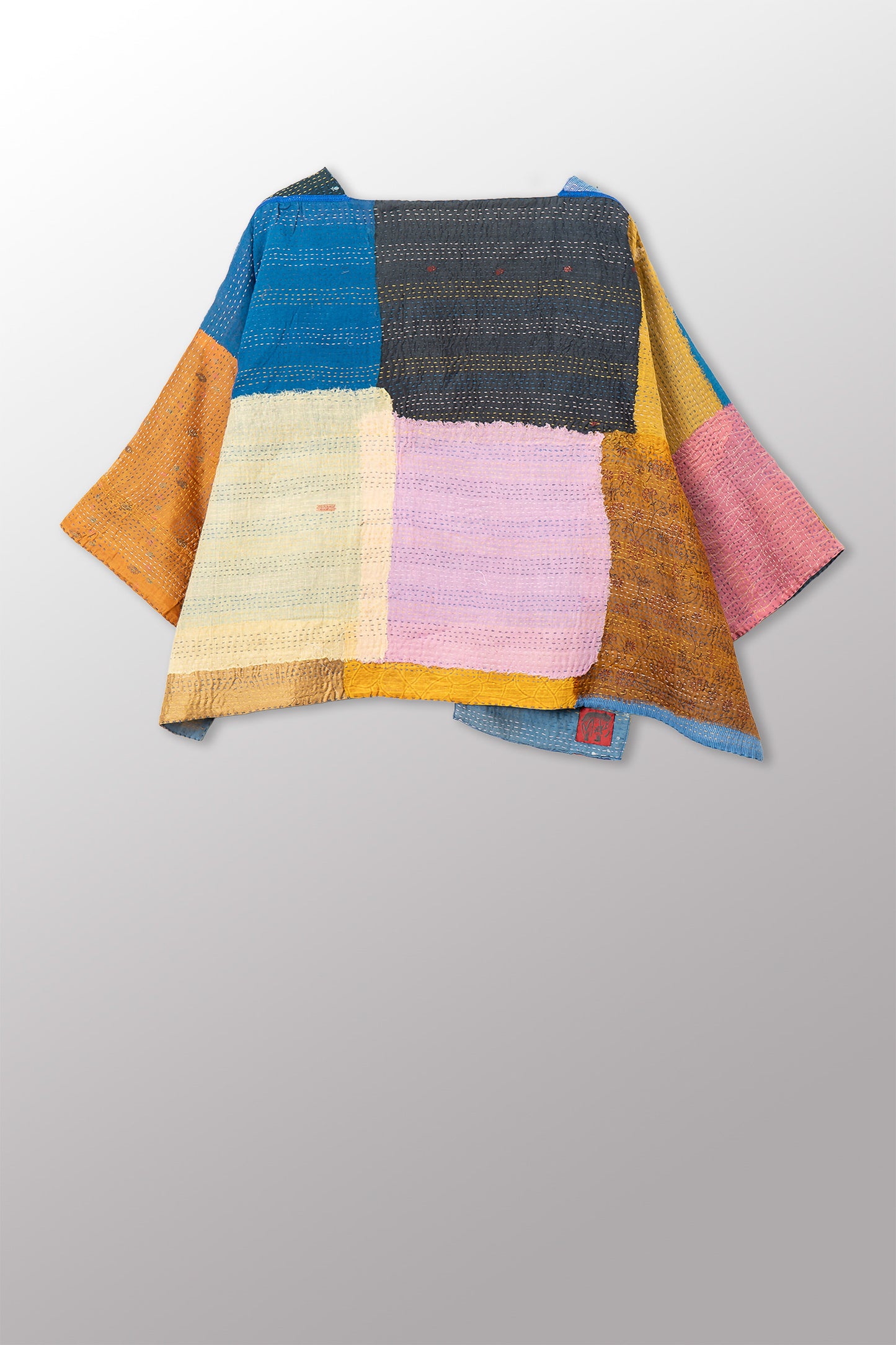 MOSAIC FRAY PATCH KANTHA 3/4 SLV. CROP TOP MIO - zb2538-mlt -