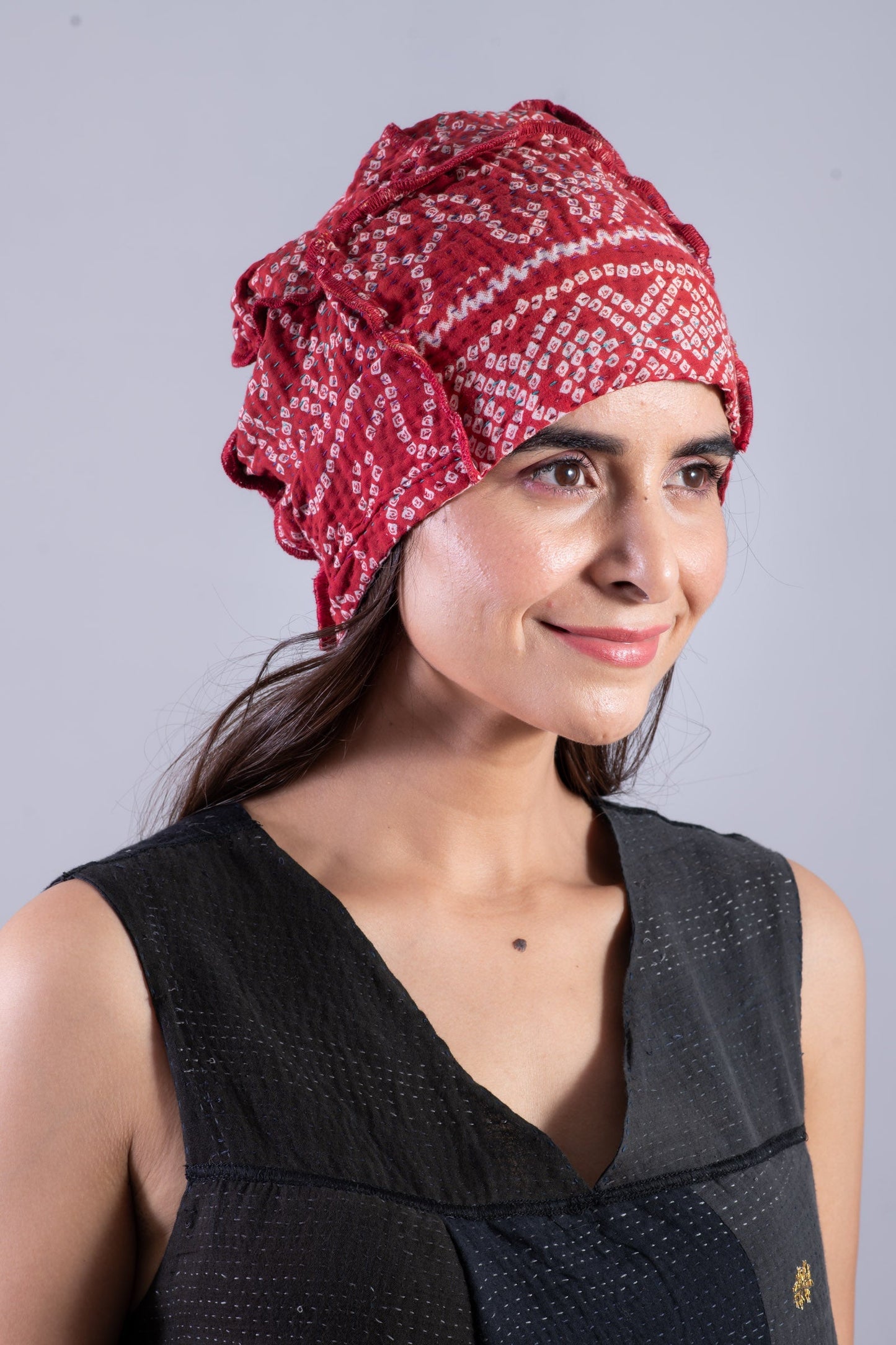 VINTAGE COTTON KANTHA PATCHWORK HAT - cv4880-red -