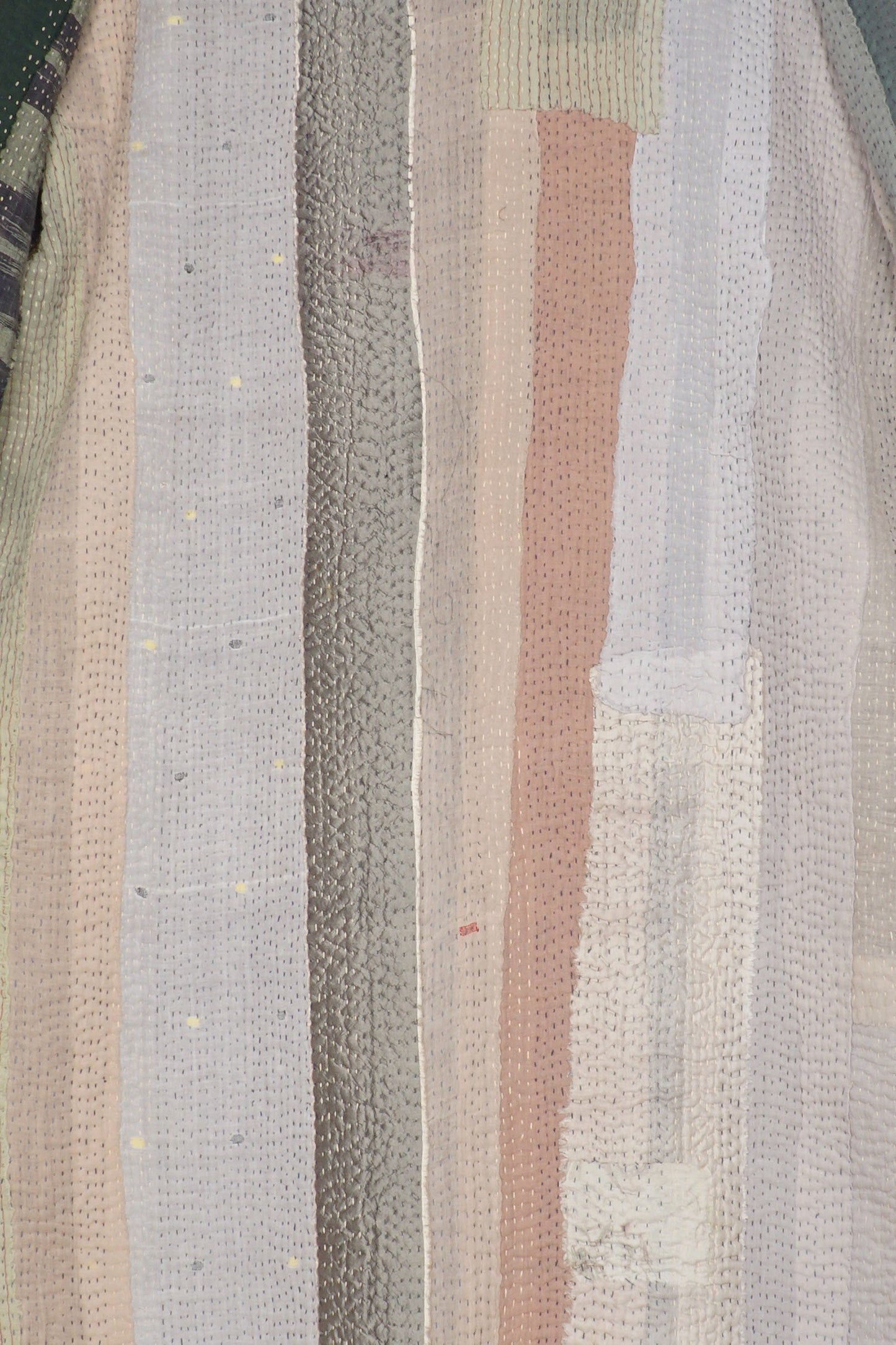 COTTON STRIPE PATCH KANTHA ROBE COAT - cs4329-grn -
