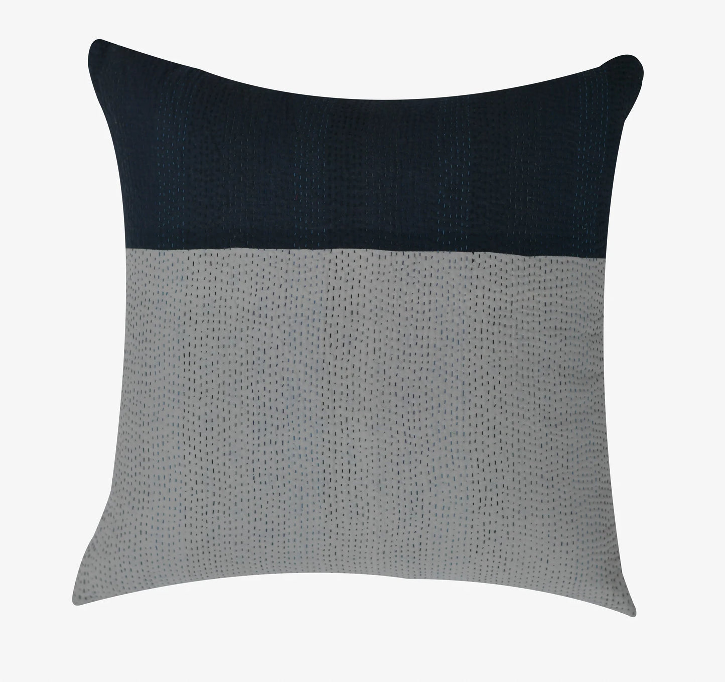 Monotone Ikat Handmade Vintage Kantha Pillow - Black