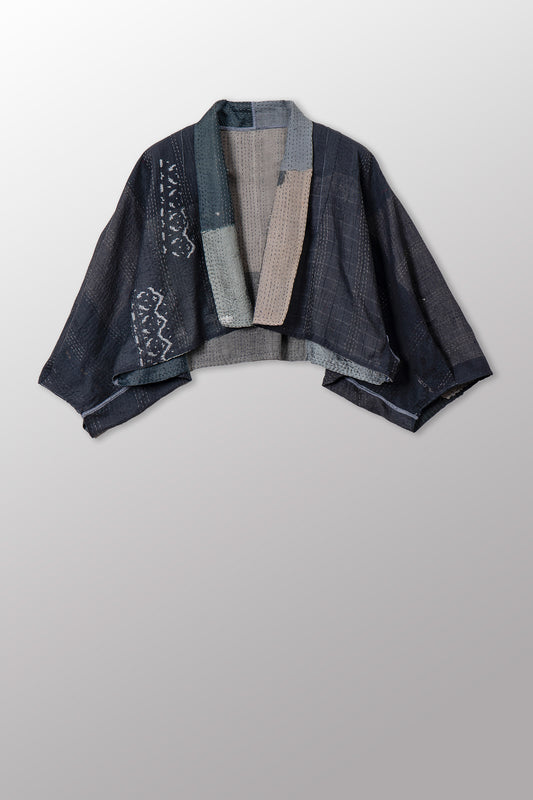 MOSAIC FRAY PATCH KANTHA PUFF SLV. SHRUG - zb2062-gry -