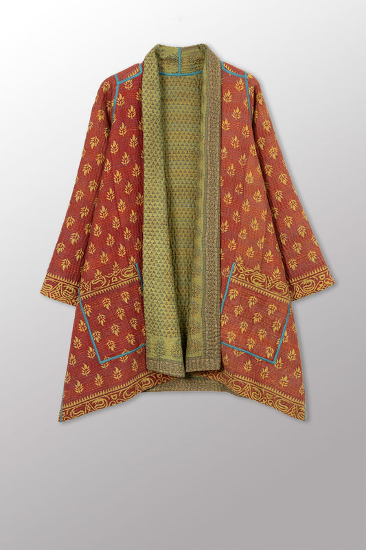 COTTON OVERDYE KANTHA A-LINE JKT - ov4003-cgrn033a -