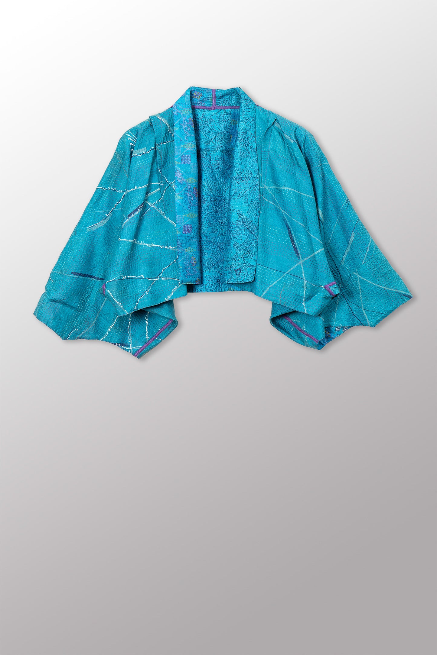 VINTAGE SILK KANTHA PUFF SLV. SHRUG - sv2062-0037a -