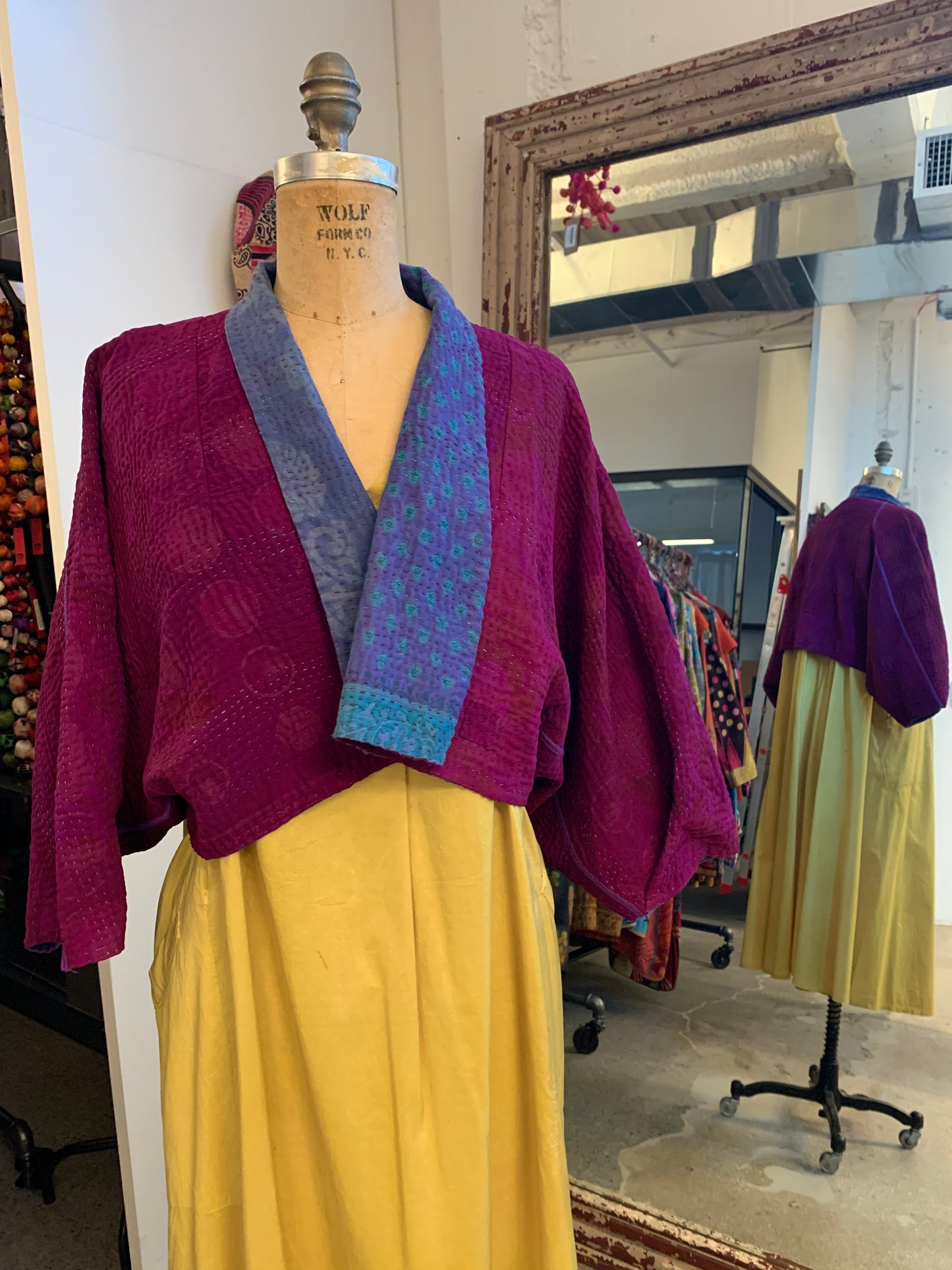 VINTAGE SILK GEORGETTE COTTON KANTHA PUFF SLV. SHRUG - gc4062-0001a -