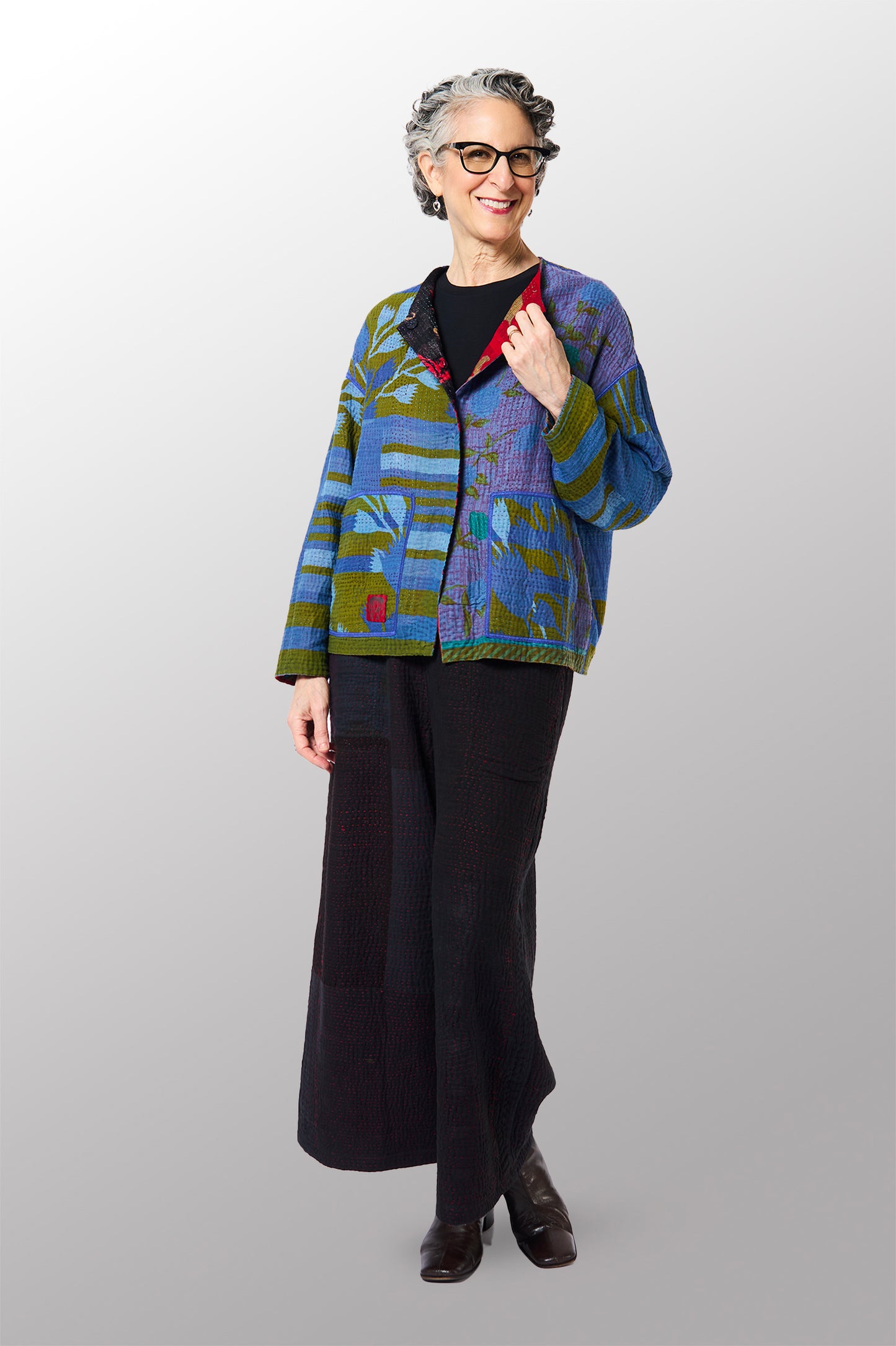 VINTAGE COTTON KANTHA CREW NECK SHORT JKT - cv4053-0068a -