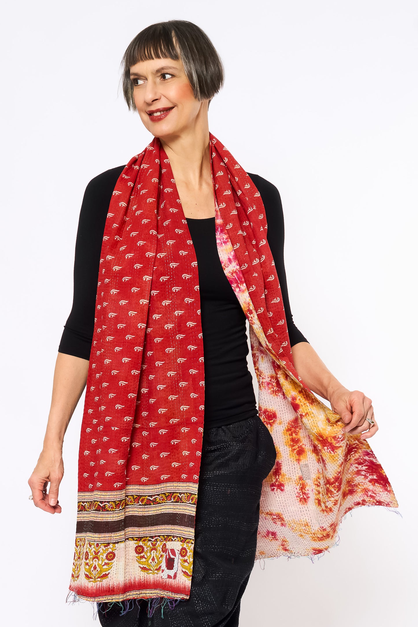 VINTAGE COTTON KANTHA SCARF STANDAR - cv2801-0028a -