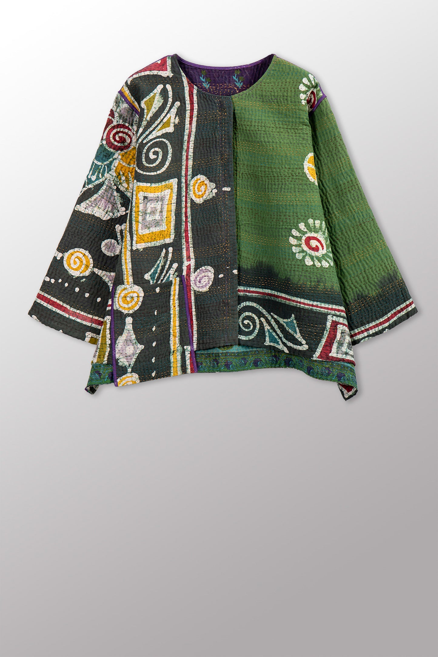 VINTAGE COTTON KANTHA A-LINE SHORT JKT - cv4019-0021a -