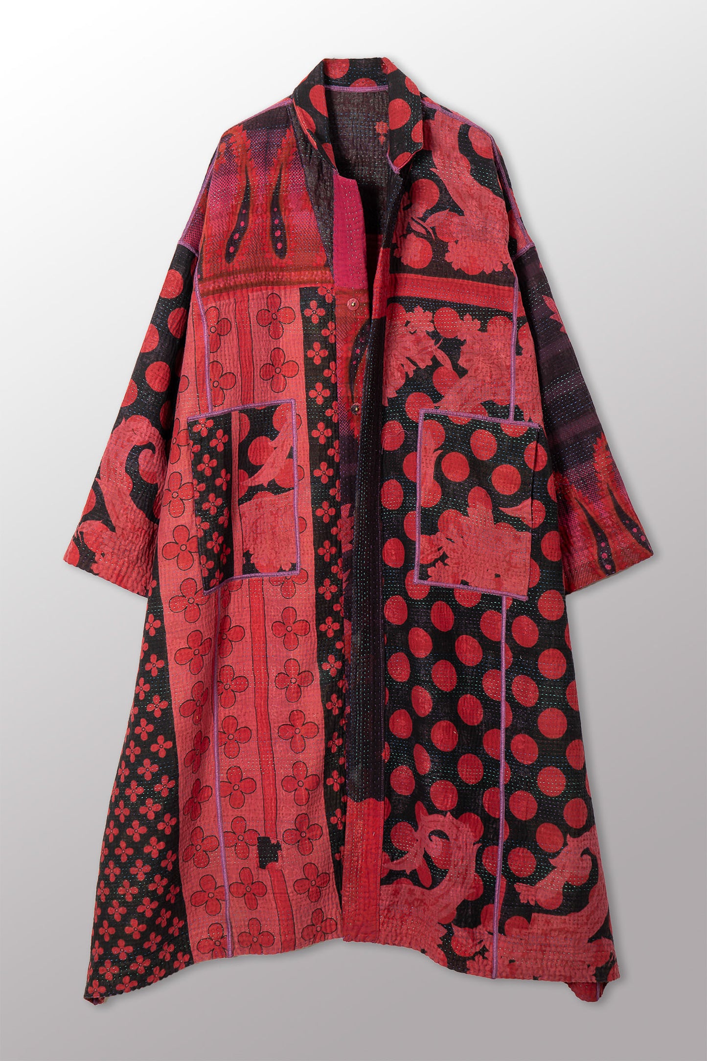 COTTON OVERDYE KANTHA OVERSIZED COAT - ov4326-cred001a -