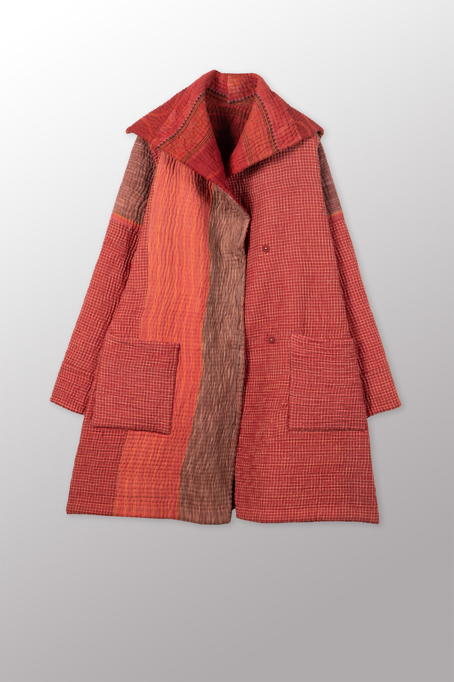 QUILTED OVERDYE COTTON KANTHA POCKET MEDIUM COAT - oq5346-cred014m -