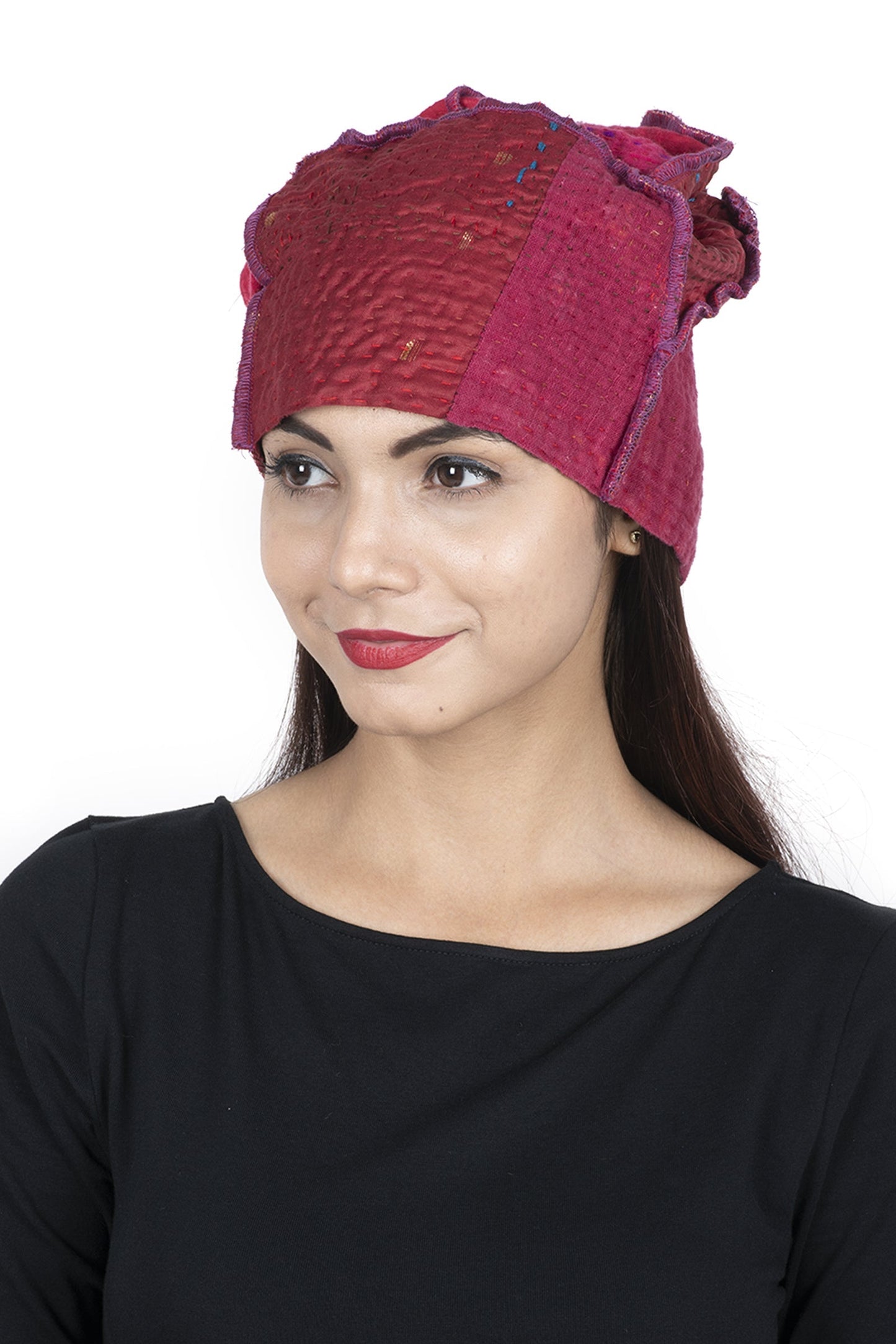STRIPE RALLIS KANTHA PATCHWORK HAT - pr4880-red -