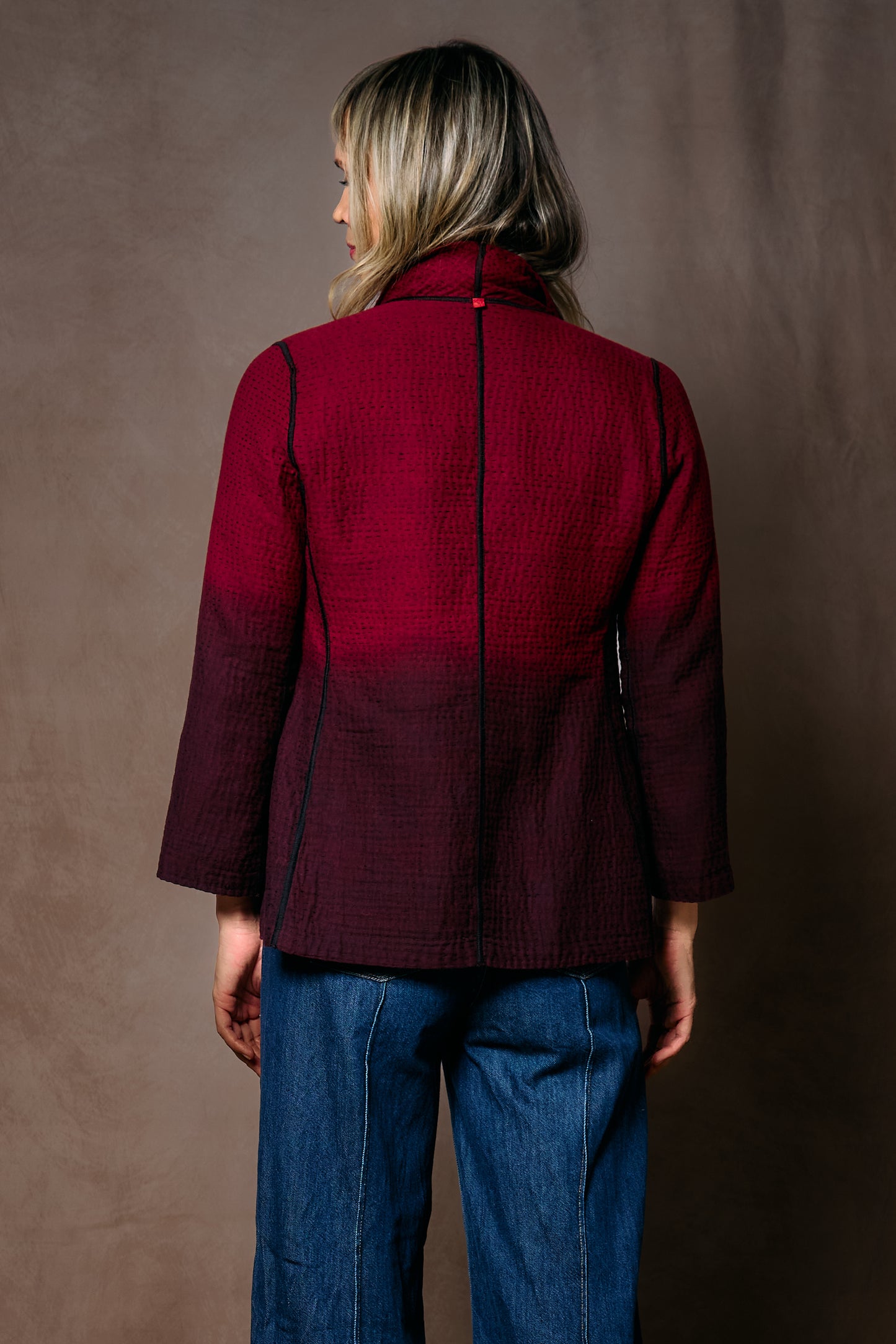 IKAT STRIPE KANTHA SHORT JACKET - is4007-drd -