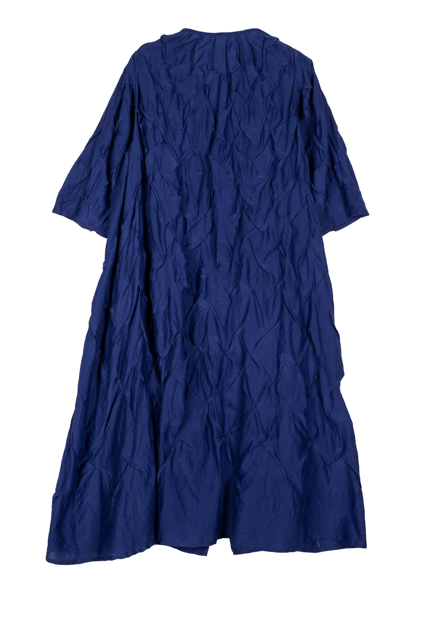 DYED COTTON SILK VOILE WAVY TUCK A-LINE DRESS - dc1453-blu -