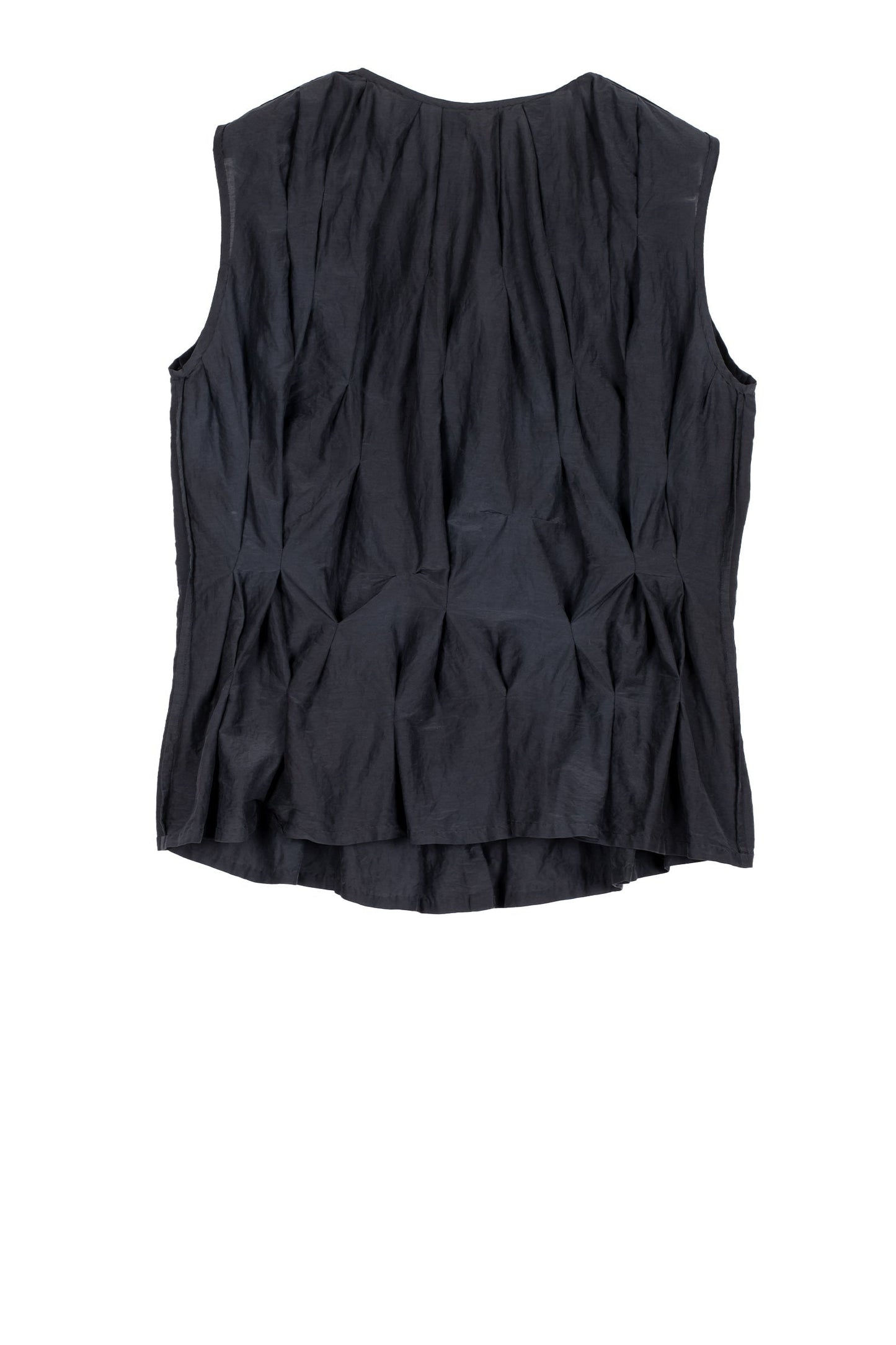 DYED COTTON SILK VOILE WAVY TUCKED SLEEVELESS BLOUSE - dc1539-blk -