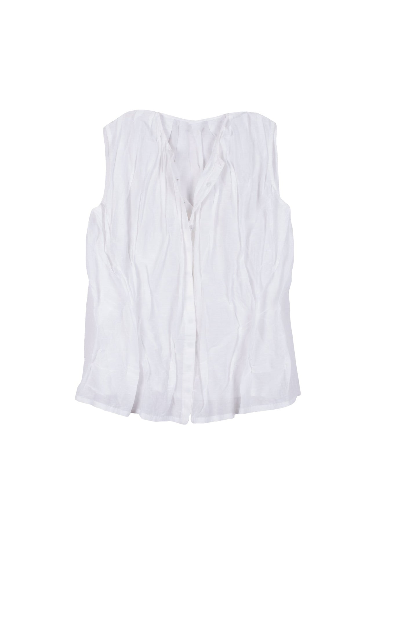 DYED COTTON SILK VOILE WAVY TUCKED SLEEVELESS BLOUSE - dc1539-wht -