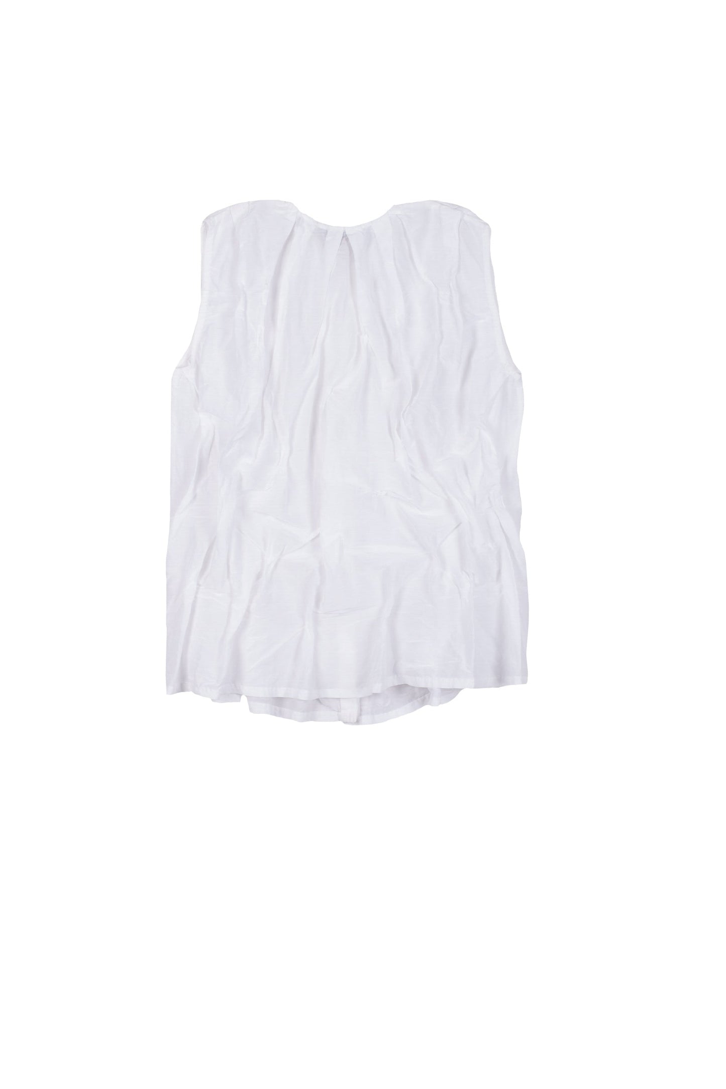 DYED COTTON SILK VOILE WAVY TUCKED SLEEVELESS BLOUSE - dc1539-wht -