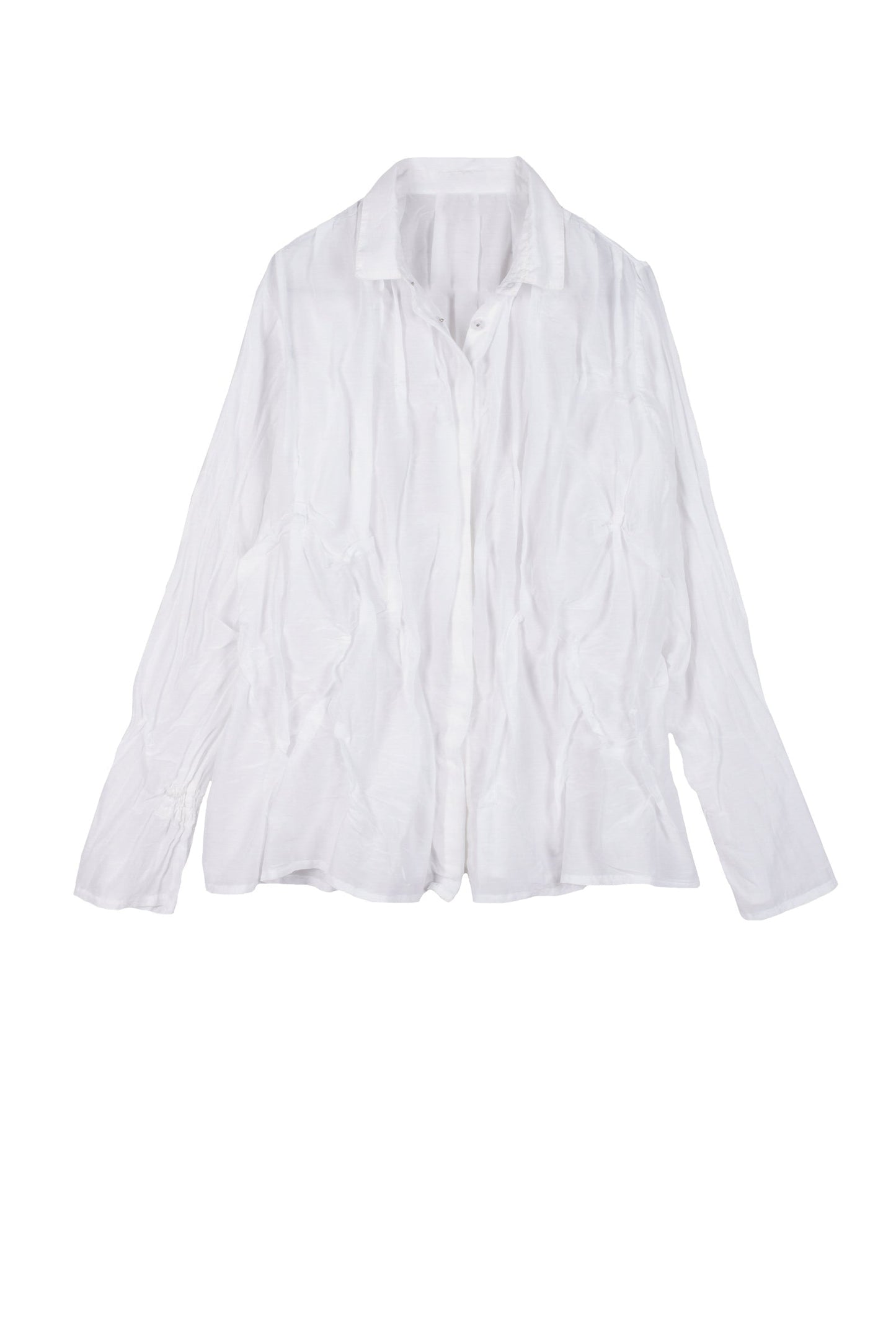 DYED COTTON SILK VOILE WAVY TUCKED SHIRT - dc1541-wht -