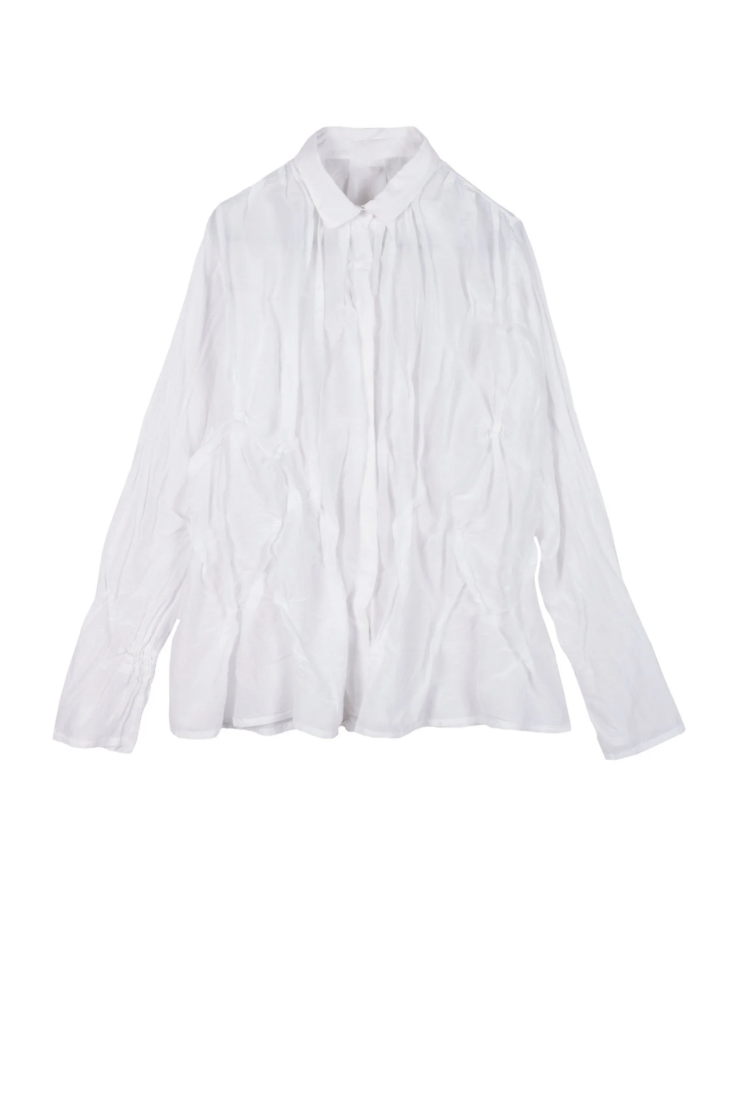 DYED COTTON SILK VOILE WAVY TUCKED SHIRT - dc1541-wht -