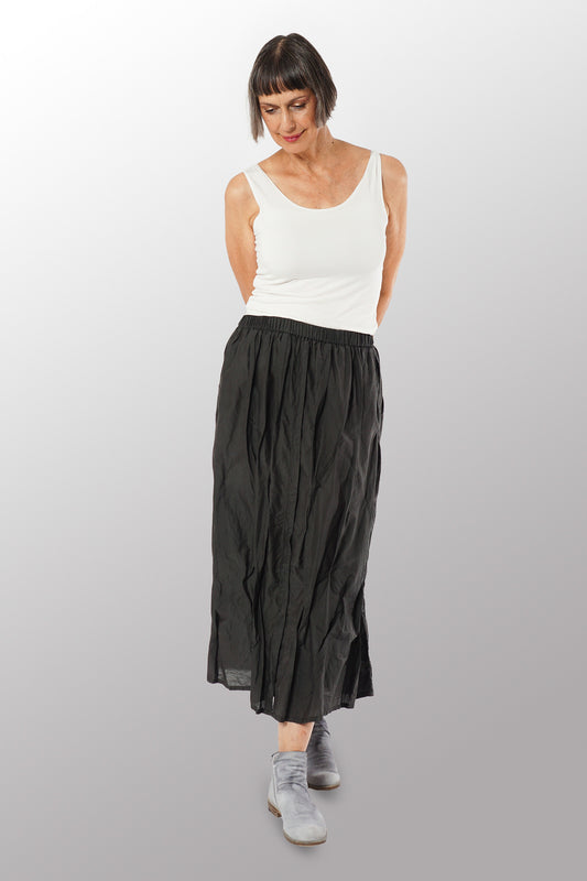 DYED COTTON SILK VOILE WAVY FRONT OPEN LONG SKIRT - dc1660-gry -