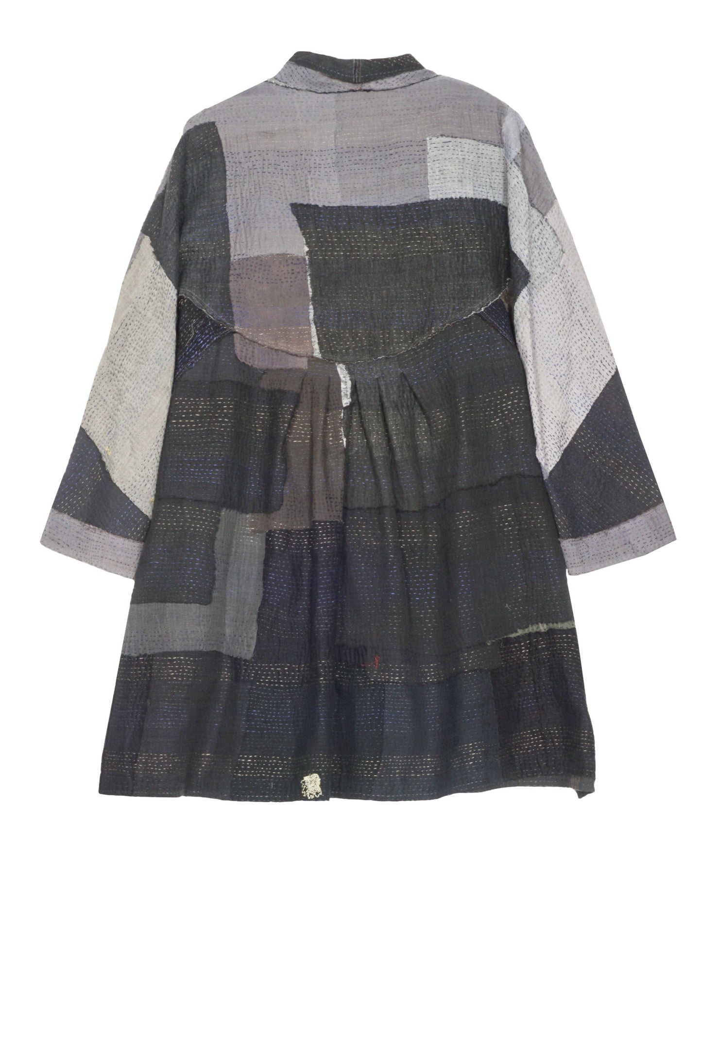 LANDSCAPE FRAYED PATCH KANTHA BACK TUCKED TUNIC - lf2513-blk -