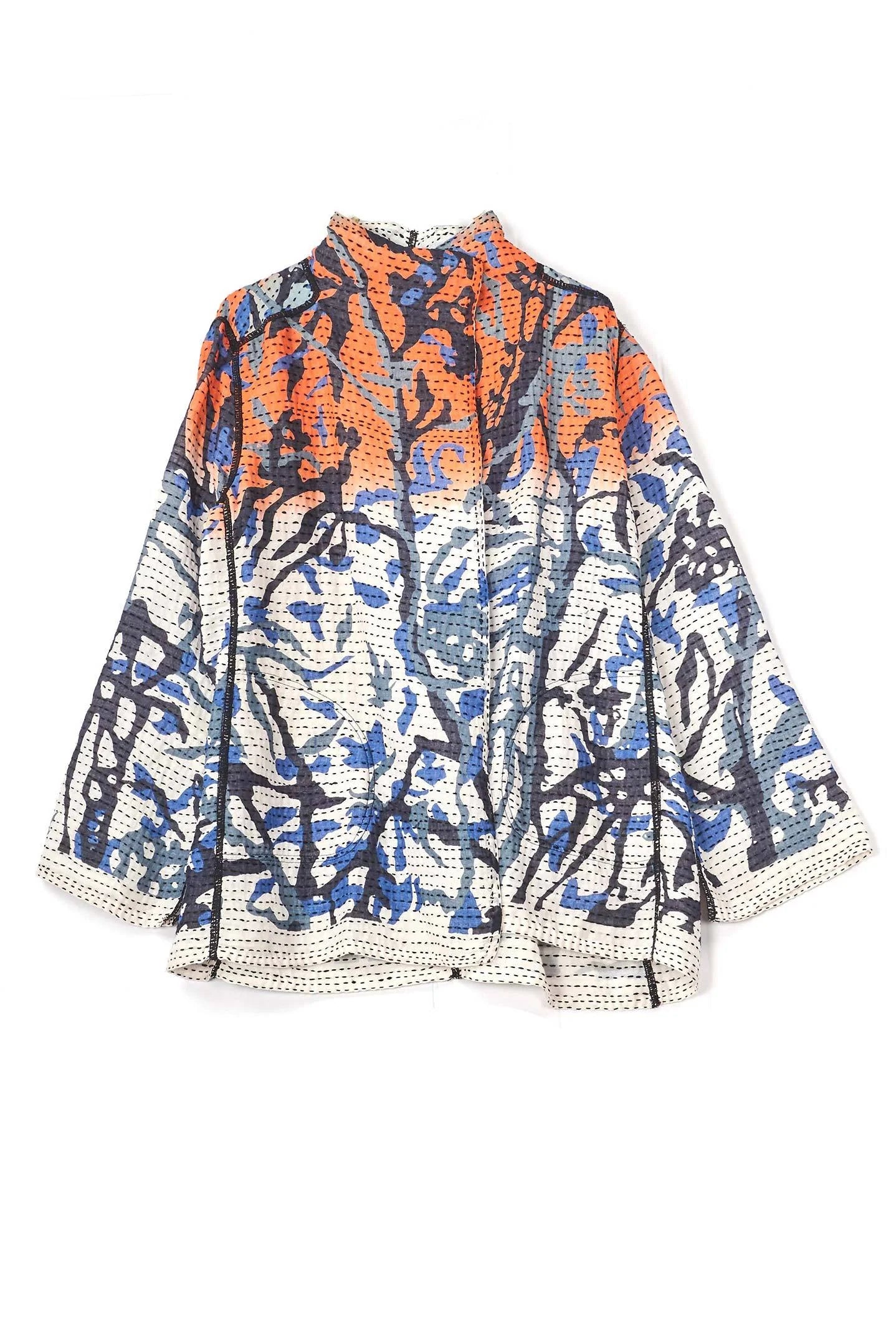 SUMMER BREEZE PRINT KANTHA SHORT JKT - sz2007-blu -