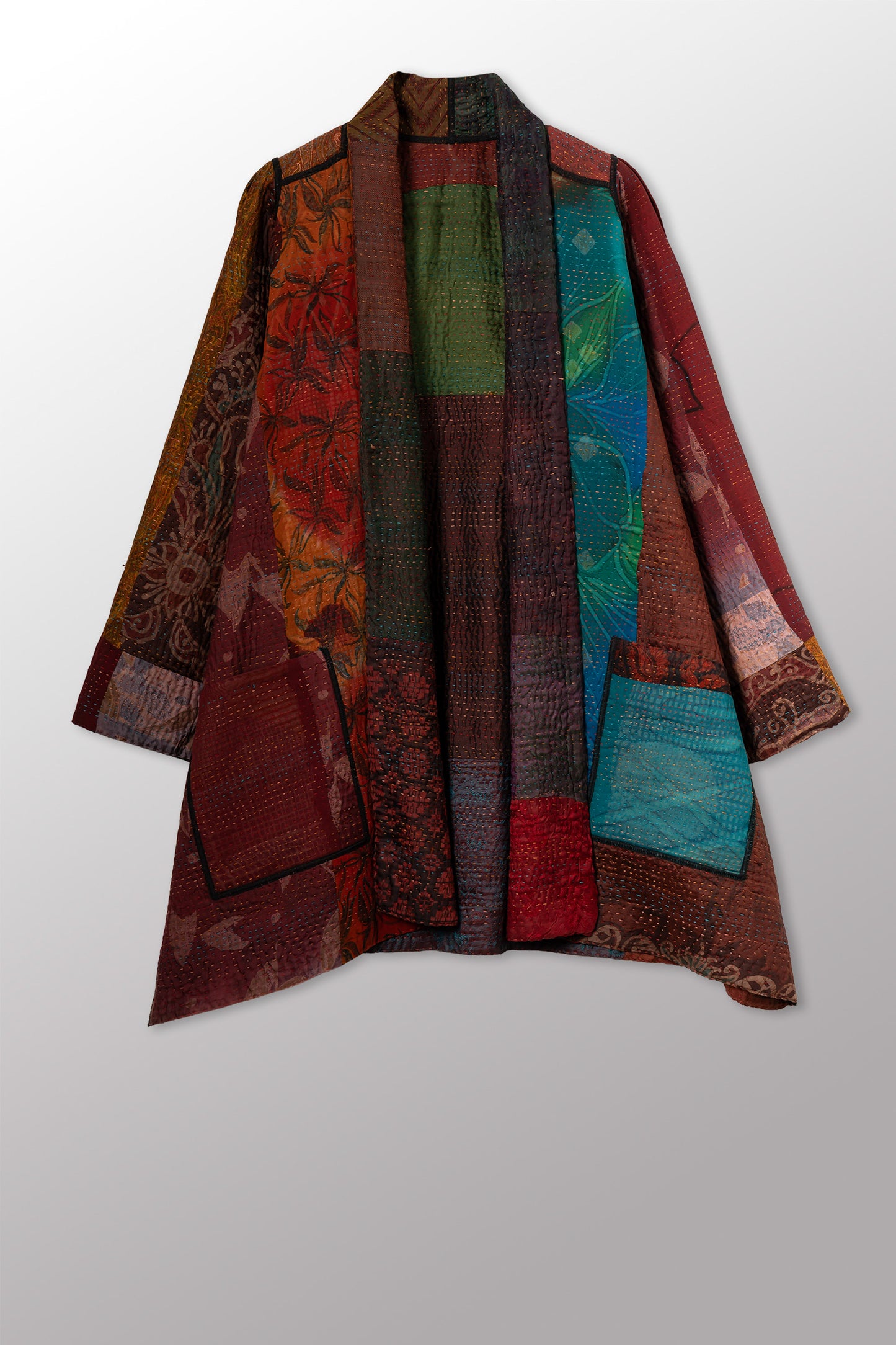 JACQUARD SILK KANTHA A-LINE JKT - js4003-cbrn003w -