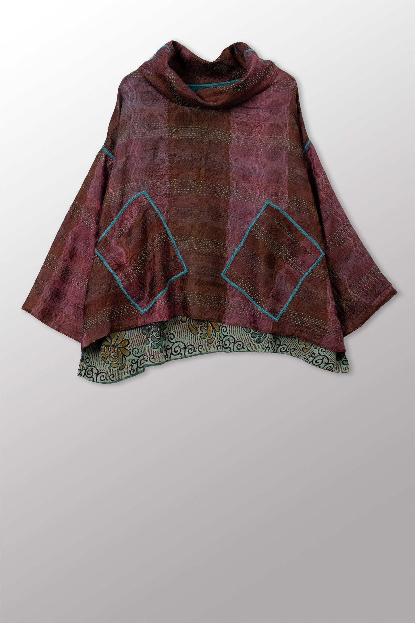 GEORGETTE JACQUARD VINTAGE SILK PATCH KANTHA COWL PULLOVER - gj2547-0001a -