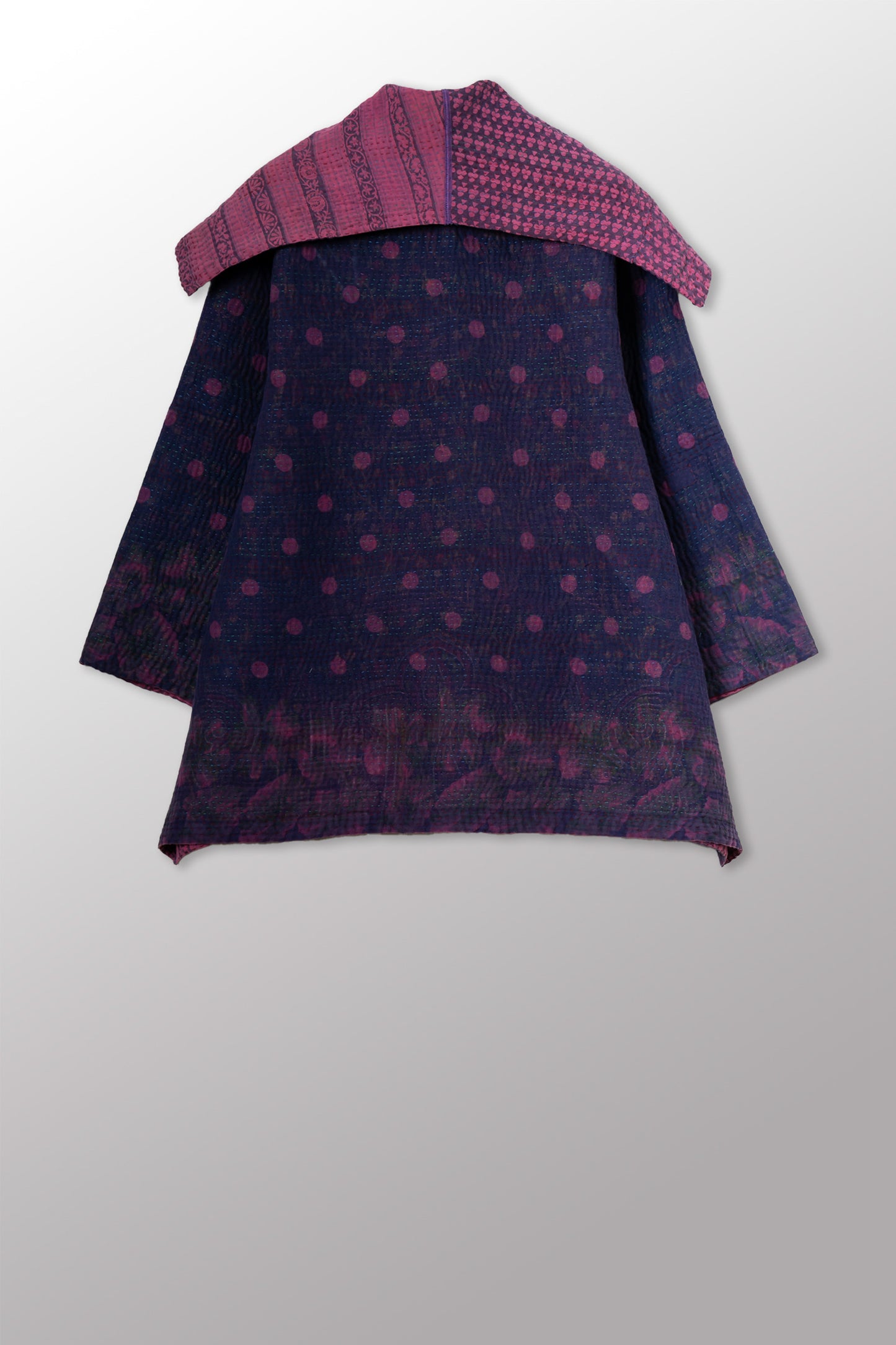QUILTED OVERDYE COTTON KANTHA HOODED POCKET COAT - oq5303-cblu001a -