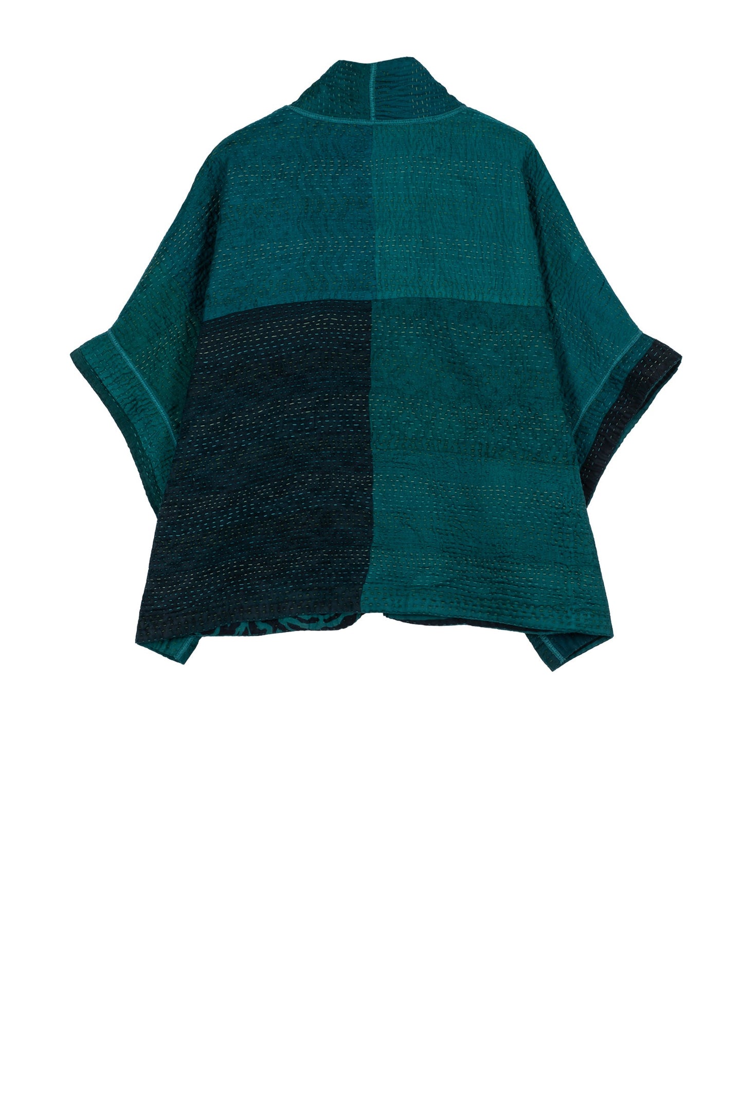 EMERALD GREEN KANTHA MINI PONCHO - eg4060-tel -