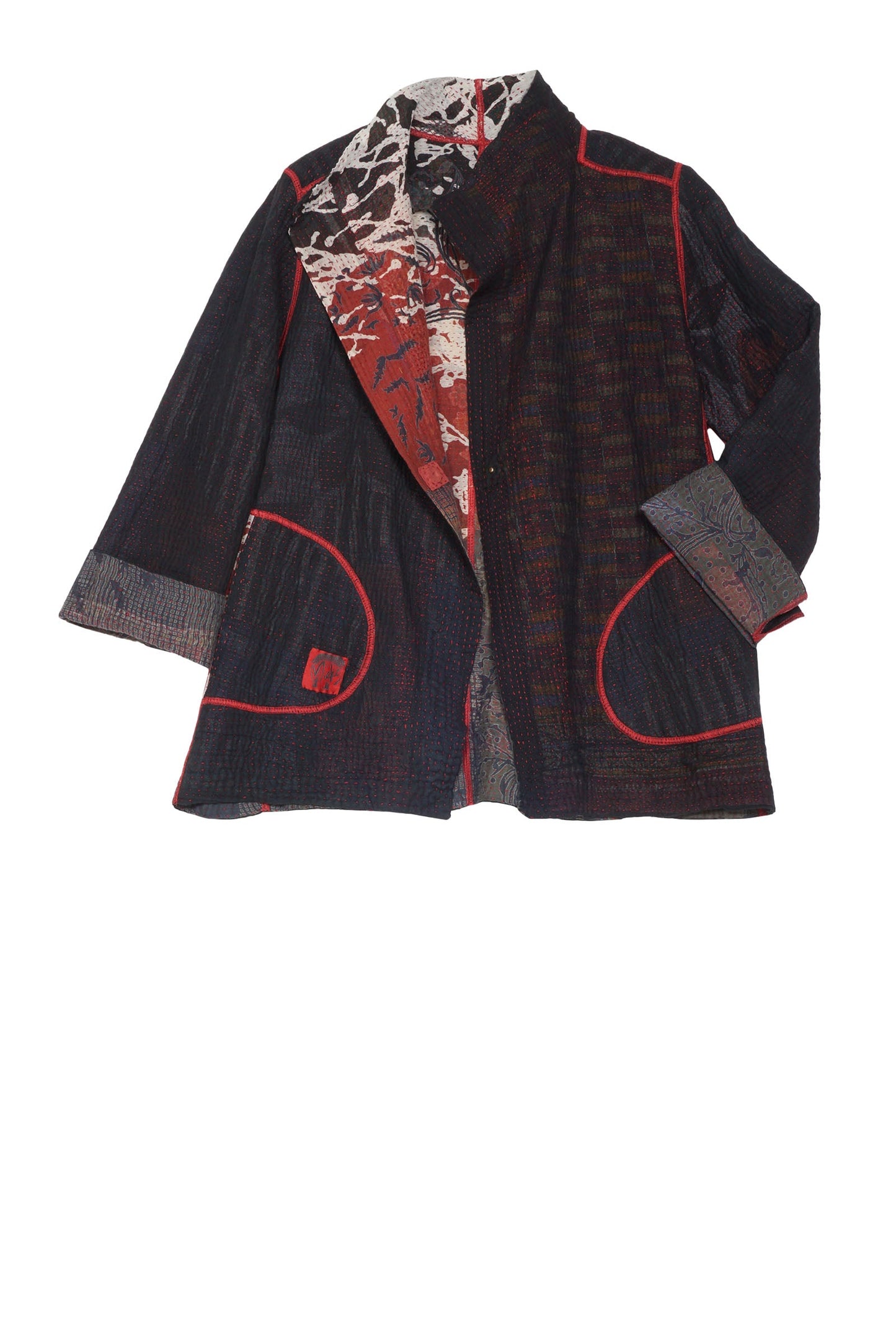 MONOTONE TWILIGHT PRINT KANTHA SHORT JKT - tp4007-red -