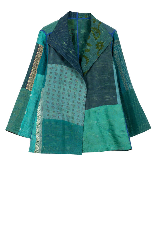 COTTON SILK SW PATCH KANTHA SHORT JKT - ws2007-tel -