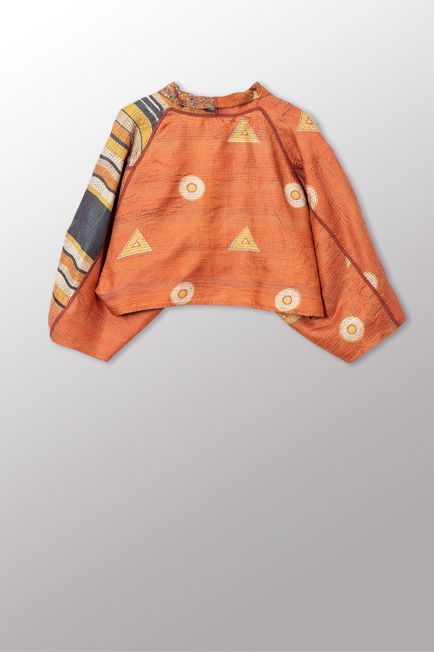 VINTAGE SILK KANTHA PUFF SLV. SHRUG - sv2062-0017a -