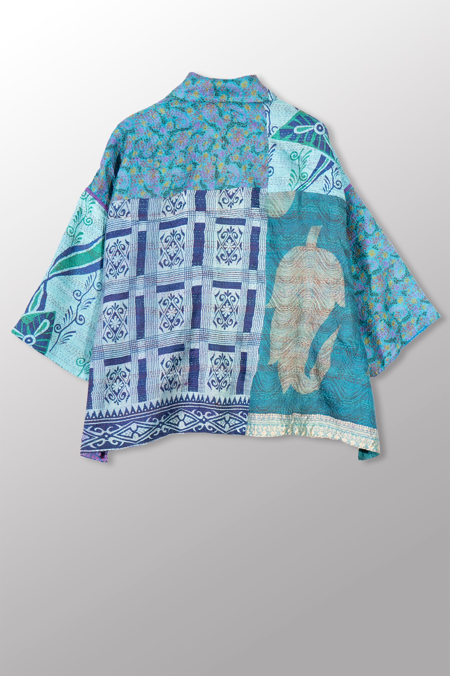 VINTAGE SILK KANTHA CROPPED TENT SHIRT - sv2596-0001a -