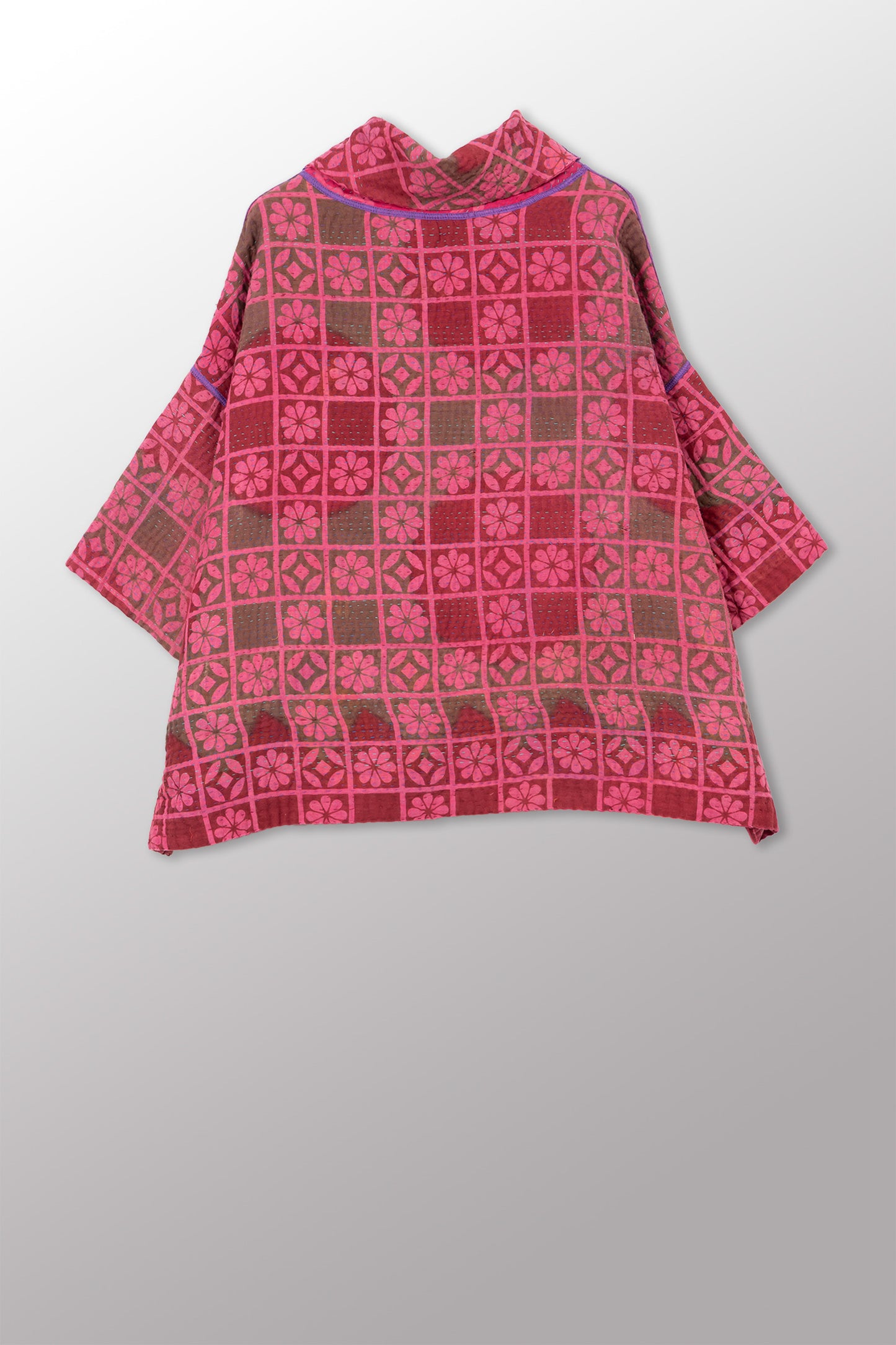 COTTON OVERDYE KANTHA COWL NECK PONCHO - ov4061-cpik001a -