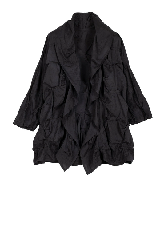 DYED COTTON SILK HEAVY VOILE WAVY TUCK COCOON JACKET - dh1063-blk -