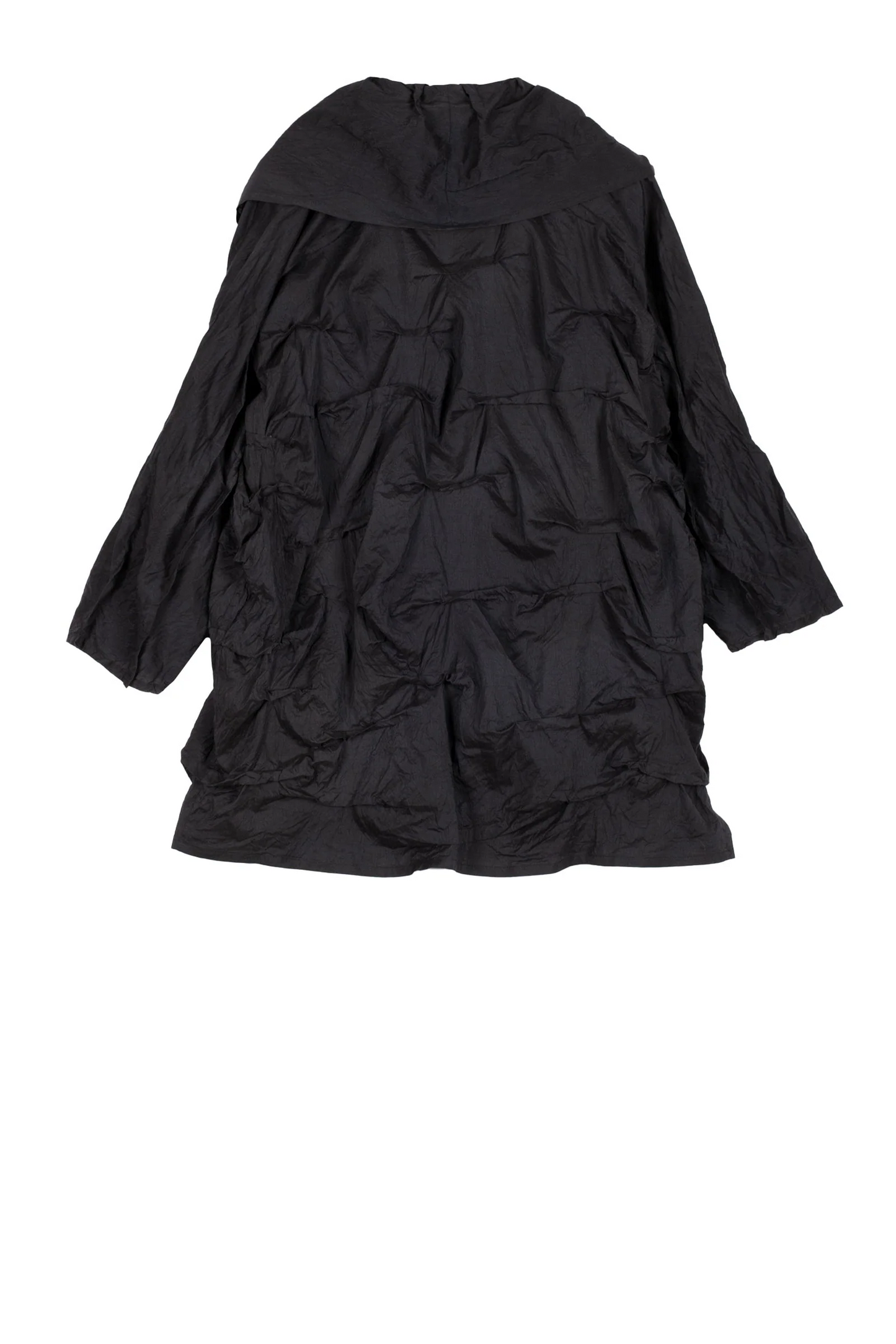 DYED COTTON SILK HEAVY VOILE WAVY TUCK COCOON JACKET - dh1063-blk -