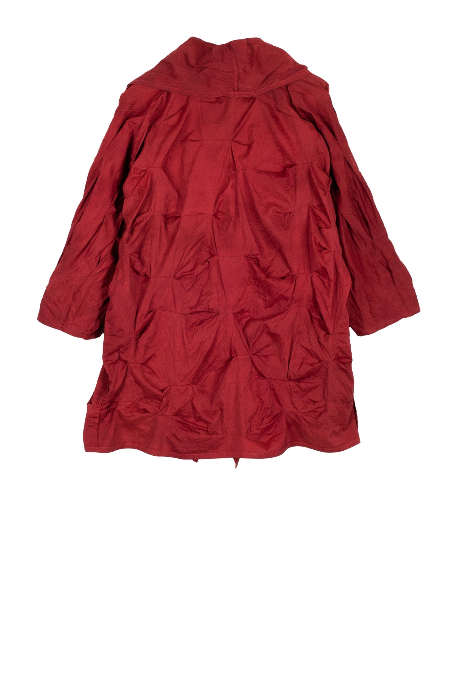 DYED COTTON SILK HEAVY VOILE WAVY TUCK COCOON JACKET - dh1063-red -