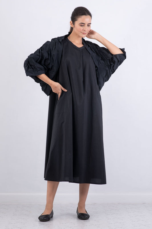 DYED COTTON SILK HEAVY VOILE WAVY TUCK SHRUG - dh1067-blk -