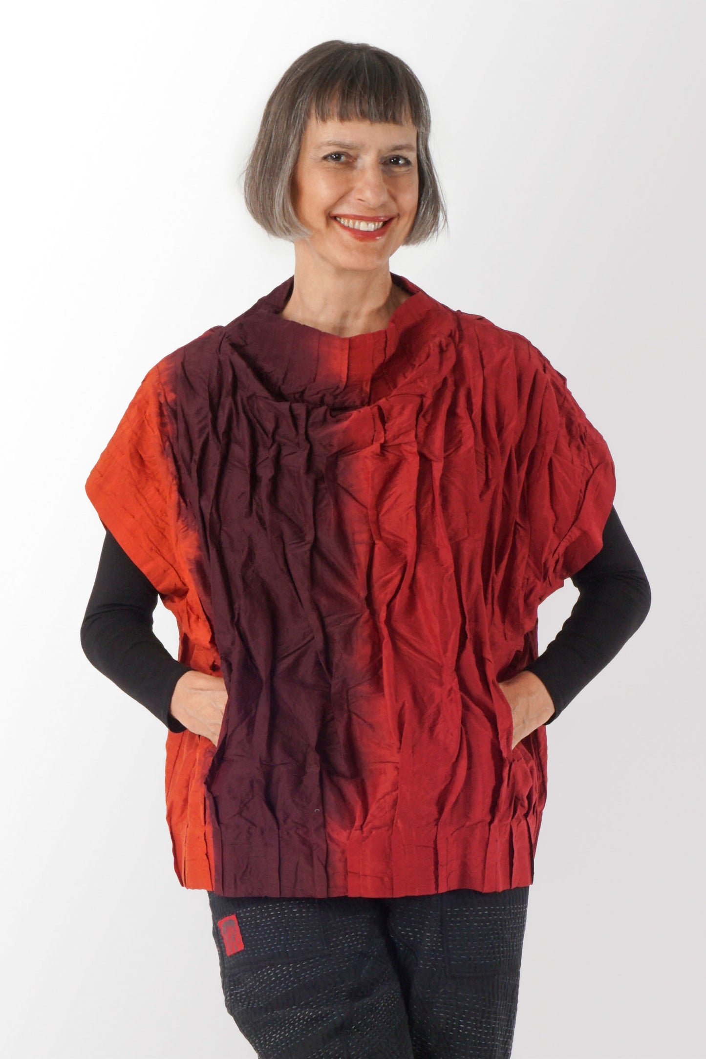 DYED COTTON SILK HEAVY VOILE WAVY TUCK PULLOVER VEST - dh1242-ord -