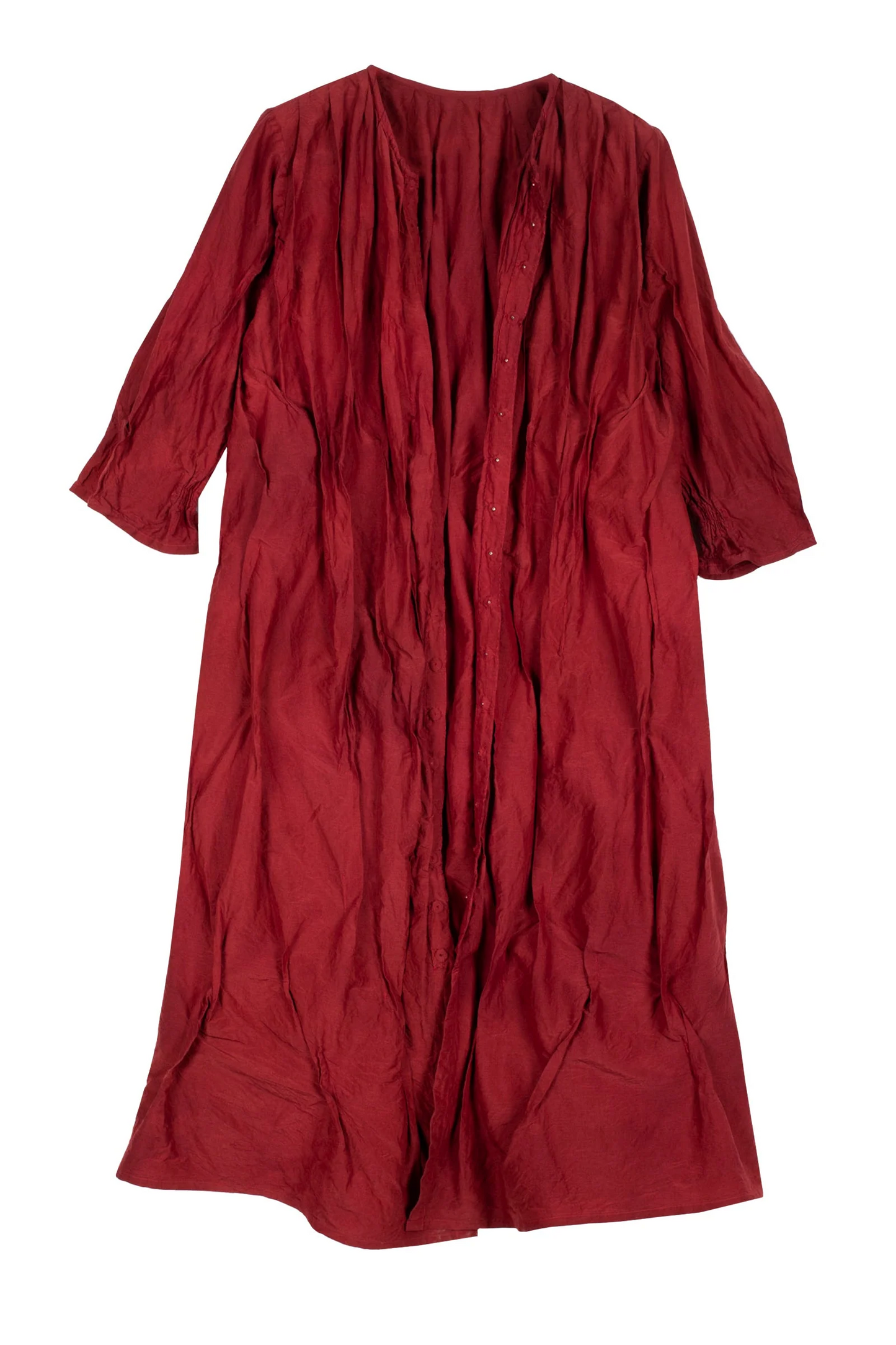 DYED COTTON SILK HEAVY VOILE WAVY TUCK CROPPED SLV. DRESS - dh1434-red -