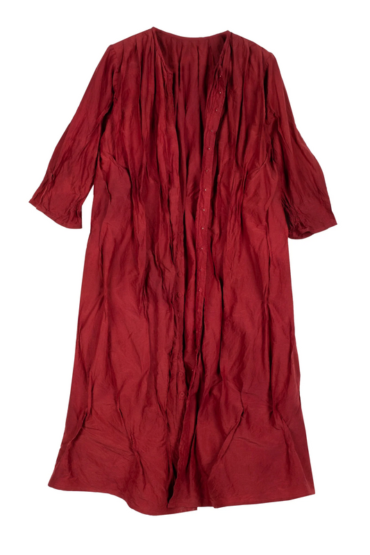 DYED COTTON SILK HEAVY VOILE WAVY TUCK CROPPED SLV. DRESS - dh1434-red -