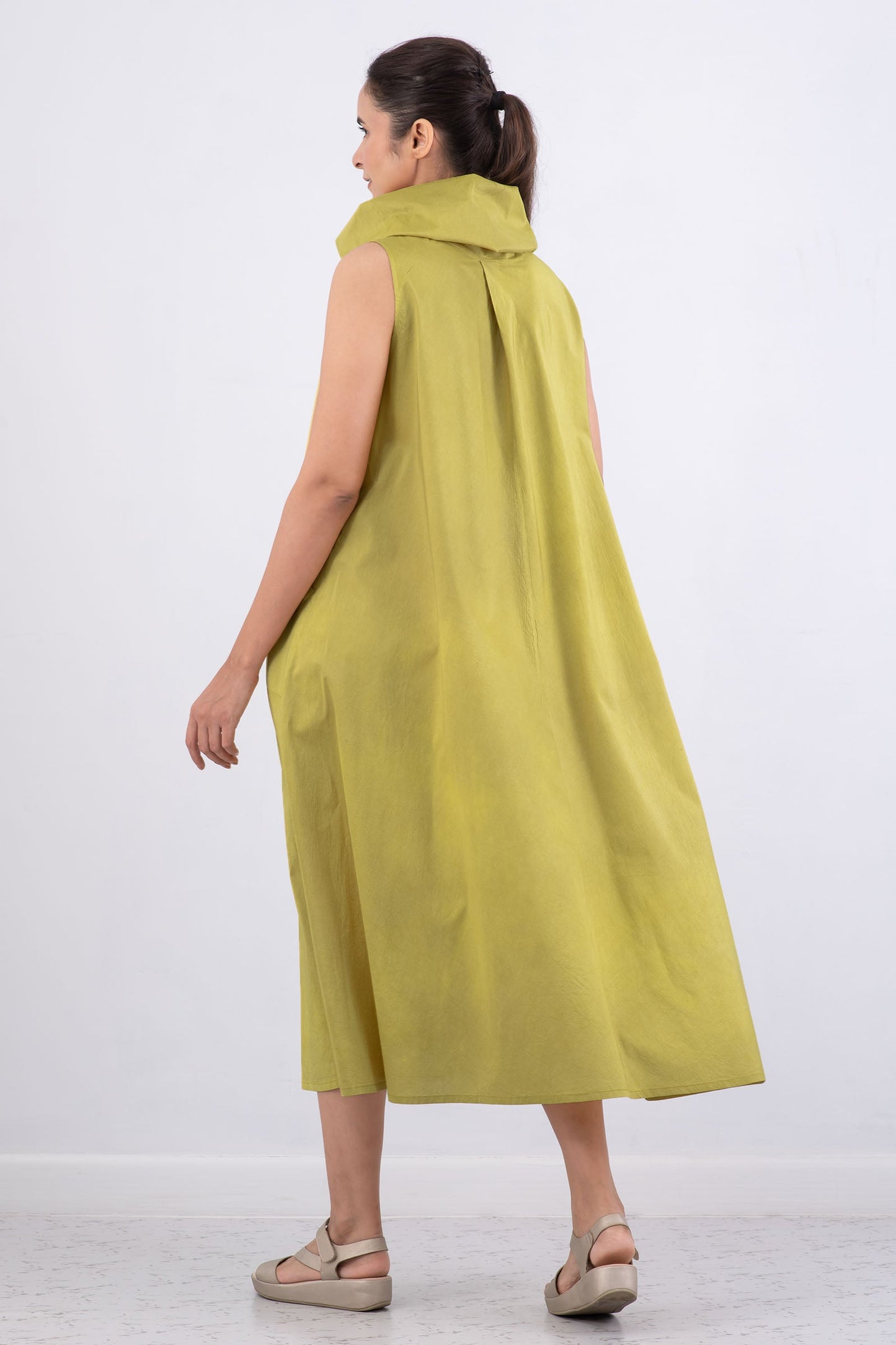 DYED COTTON SILK HEAVY VOILE WAVY COWL NECK MAXI DRESS - dh1438-cha -