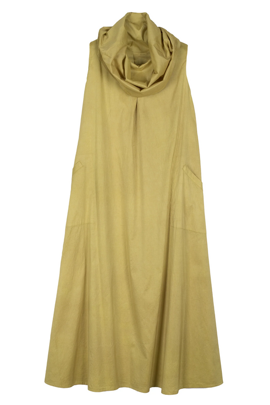 DYED COTTON SILK HEAVY VOILE WAVY COWL NECK MAXI DRESS - dh1438-cha -