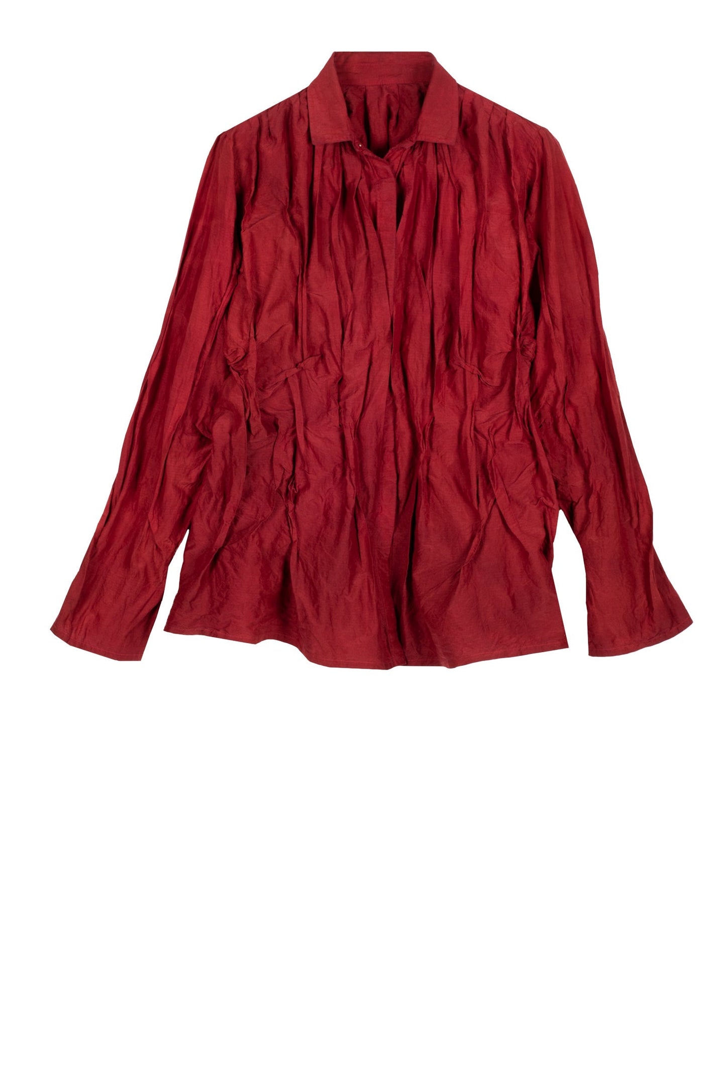 DYED COTTON SILK HEAVY VOILE WAVY TUCKED SHIRT - dh1541-red -